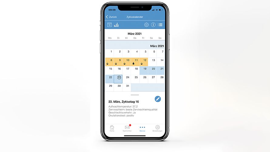 Zyklusikalender auf Smartphone