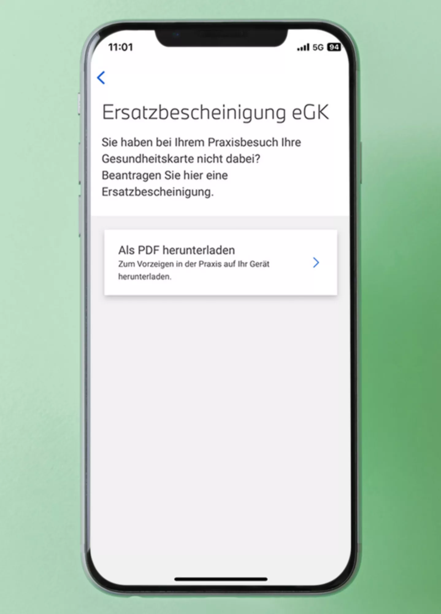 Ersatzbescheinigung auf dem Handy