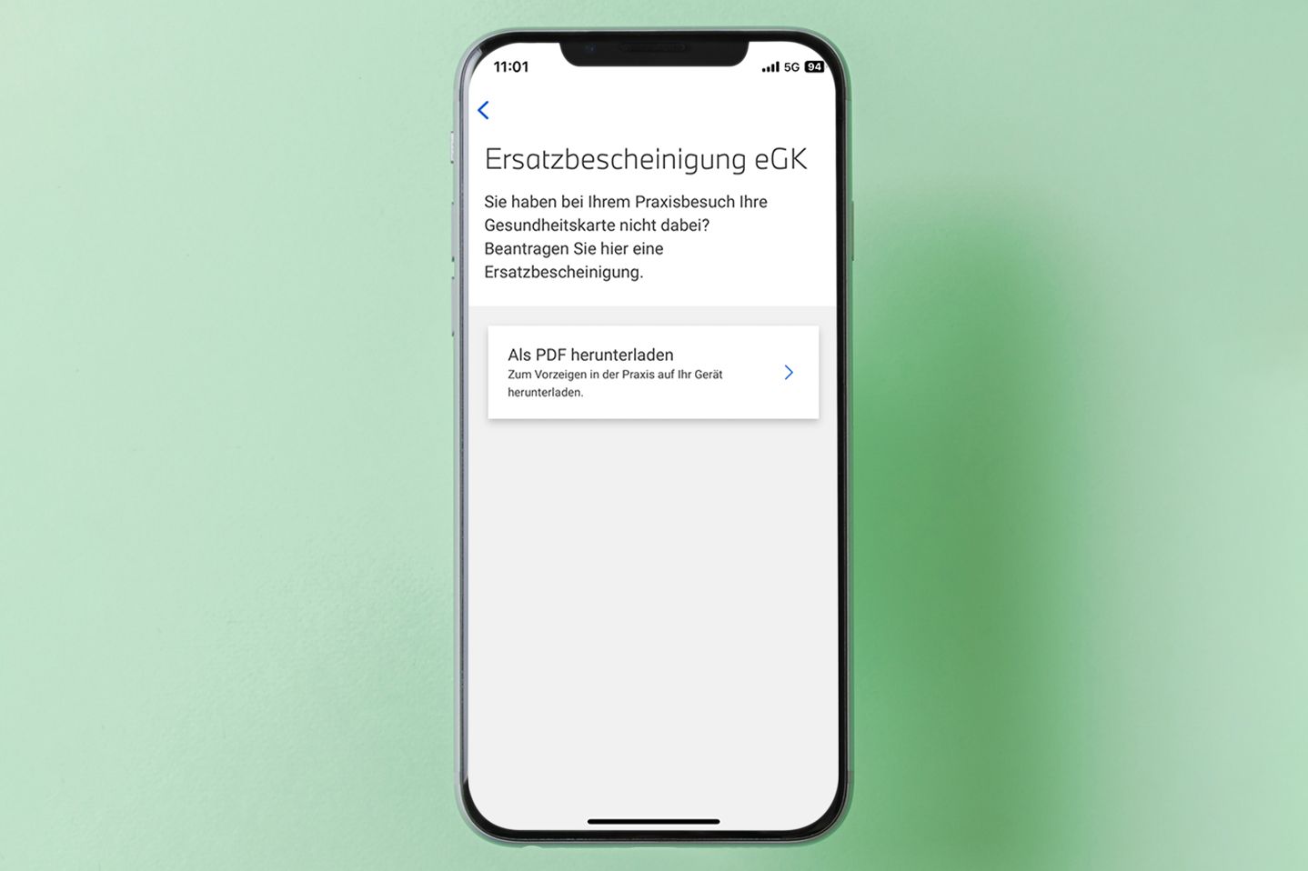 Ersatzbescheinigung auf dem Handy