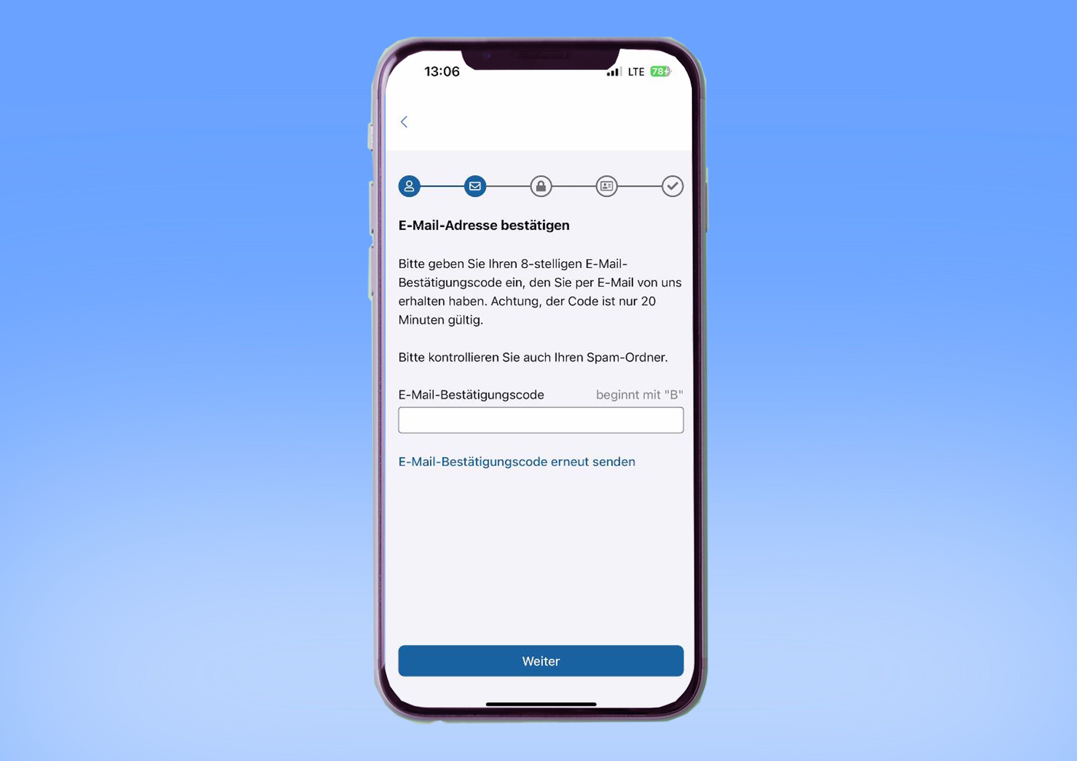 E-Mail Bestätigungscode einfügen