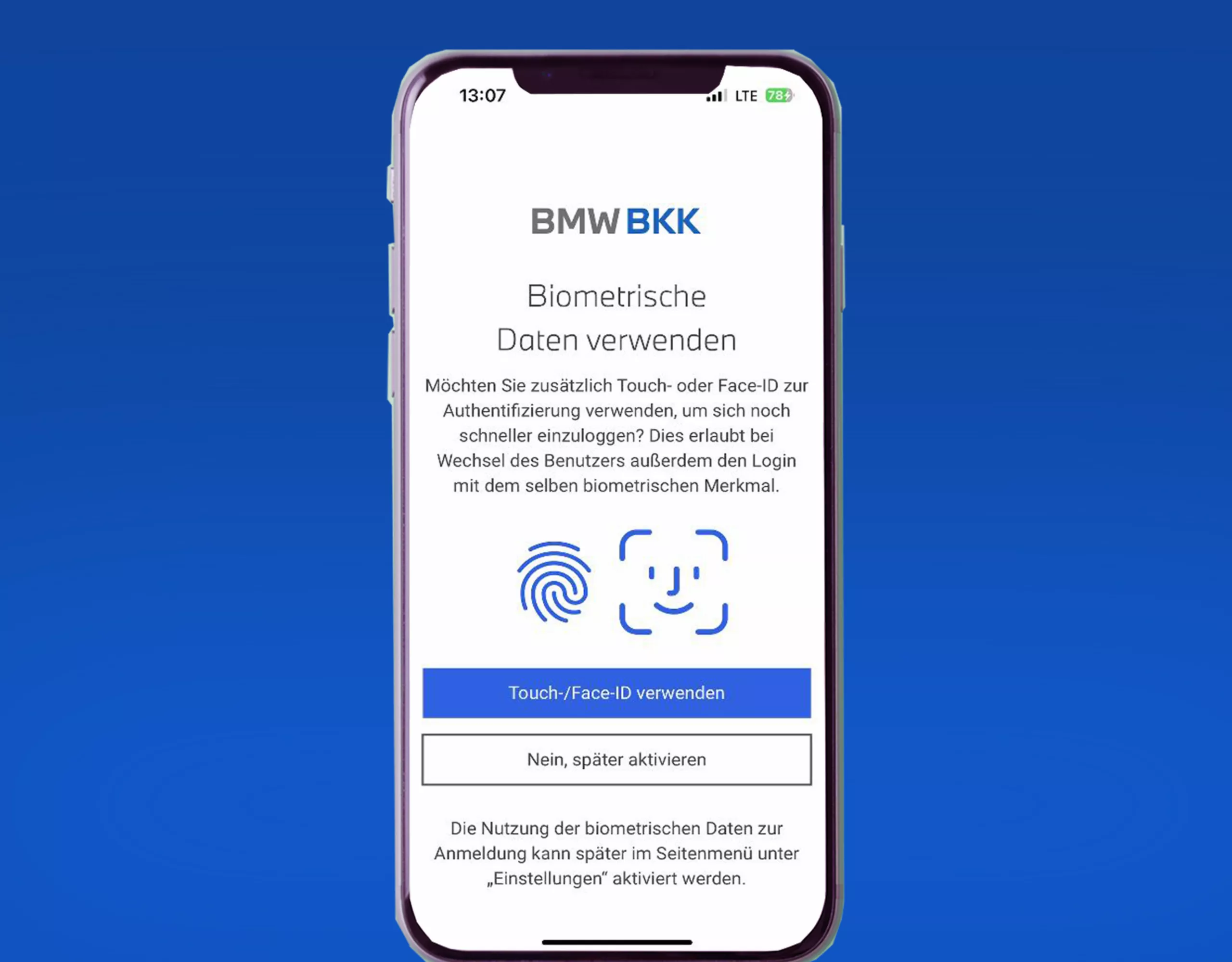 Biometrische Daten aktivieren