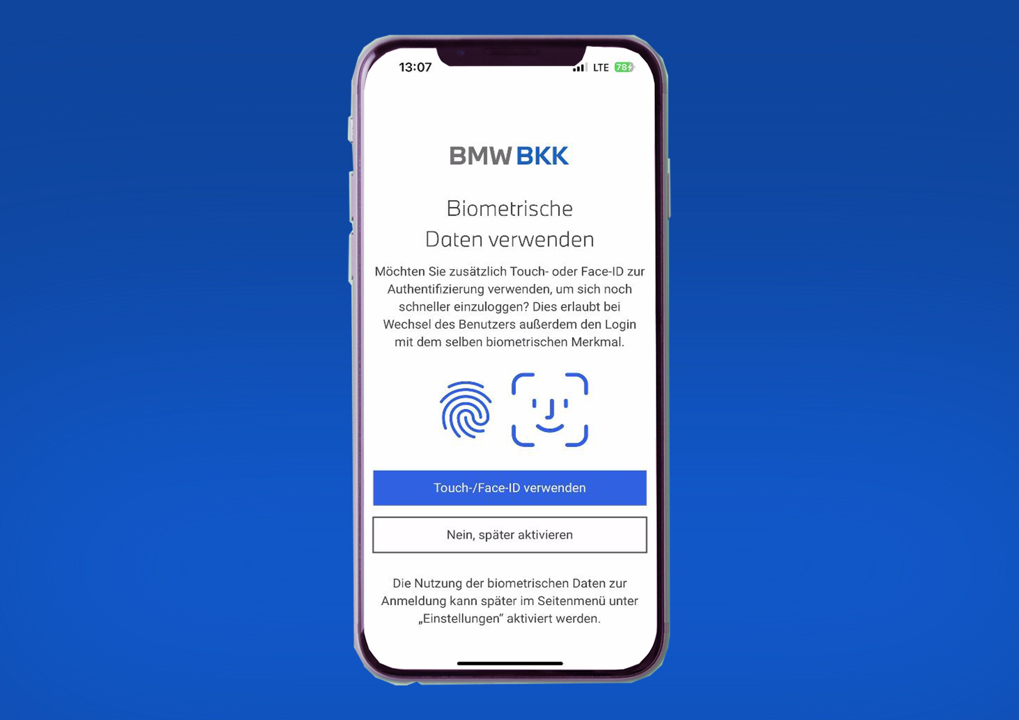 Biometrische Daten aktivieren