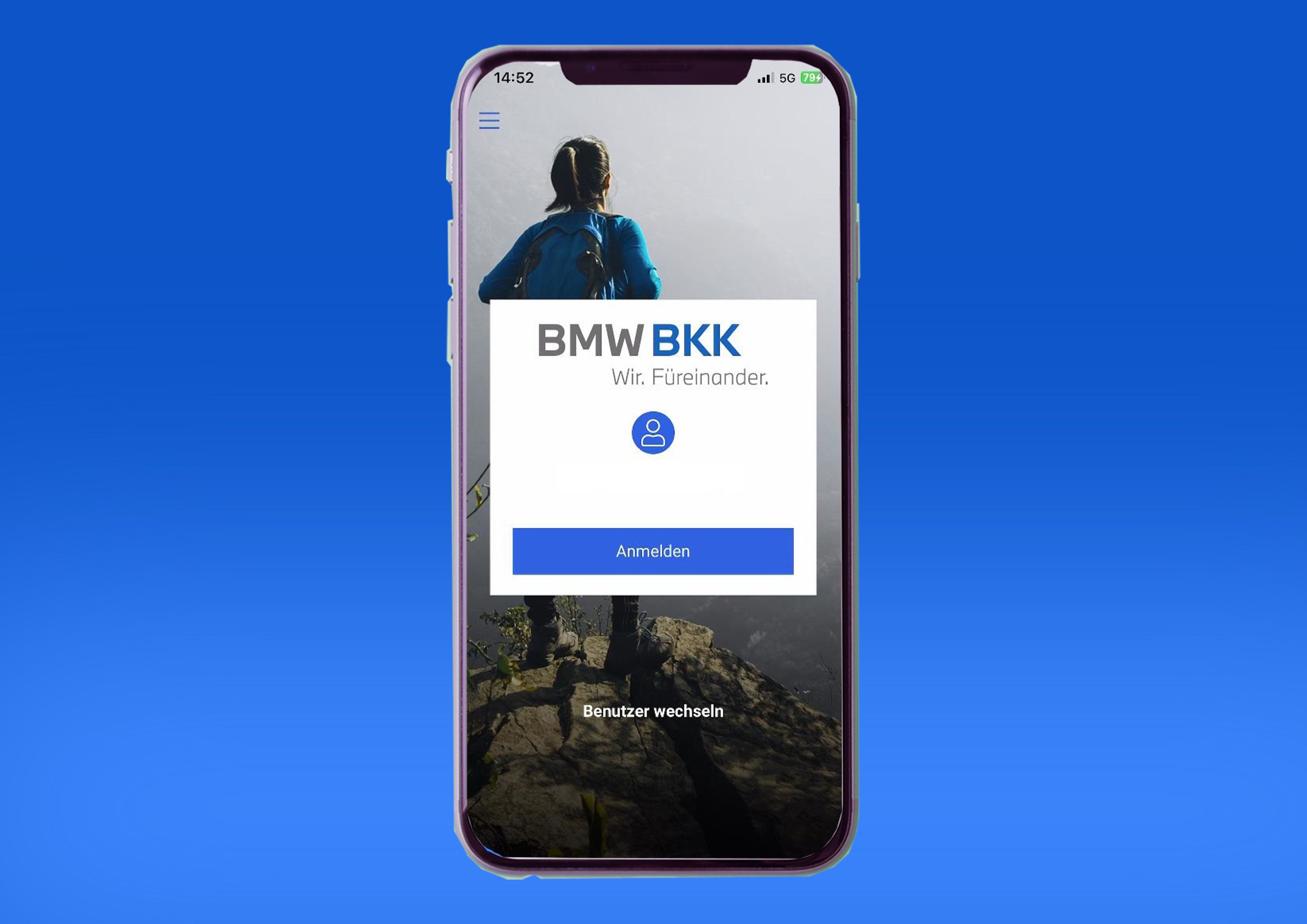 Auf "Anmelden" klicken und BMW BKK App wieder nutzen