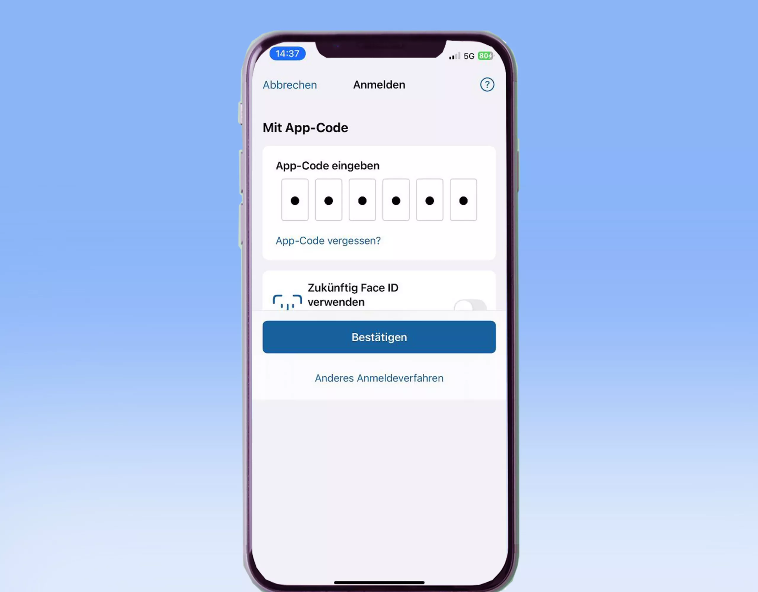 App-Code oder Face-ID
