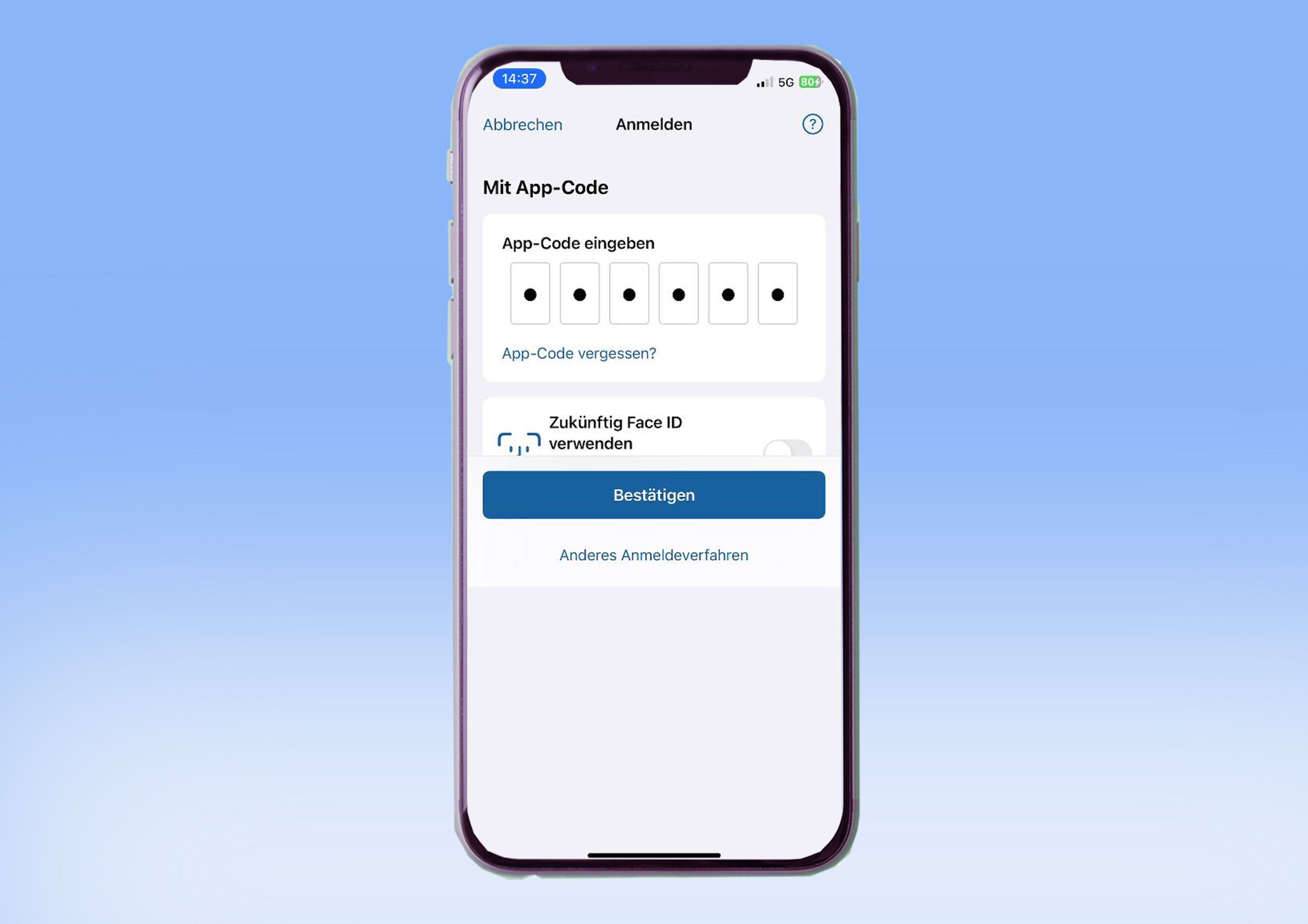 App-Code oder Face-ID
