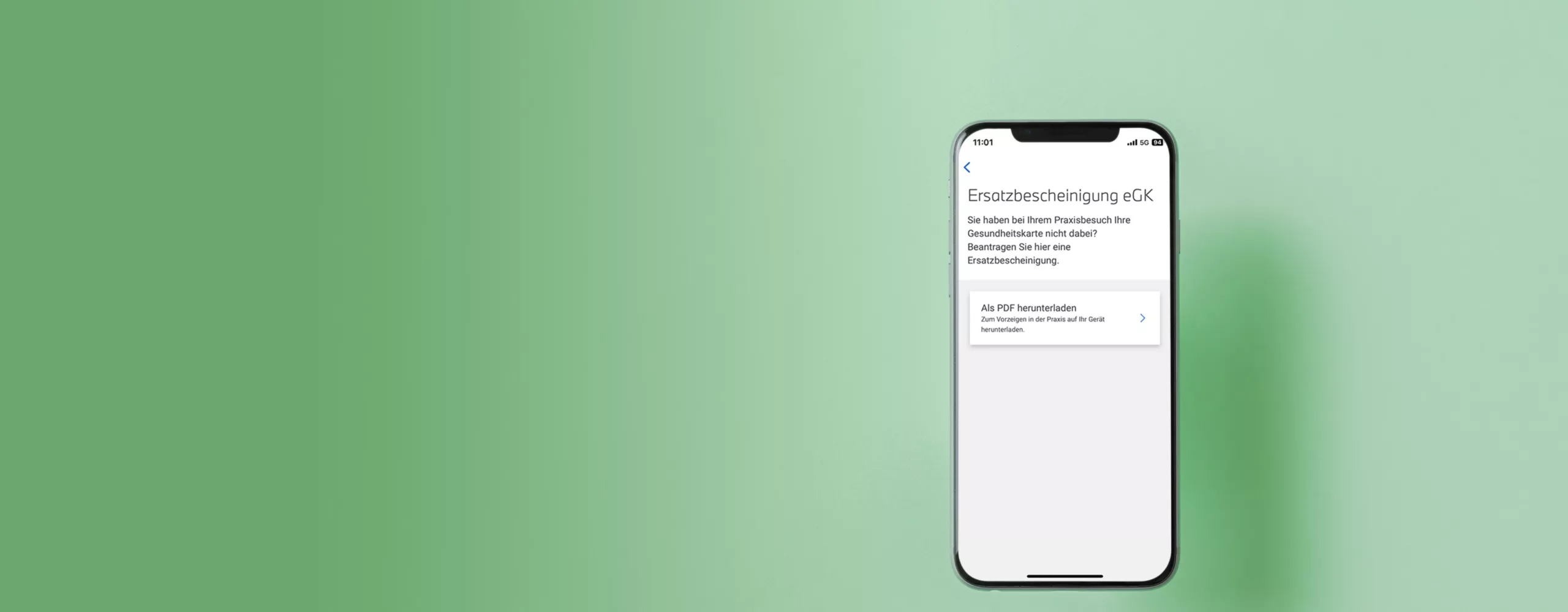 Handy mit eGK Ersatzbescheinigung auf dem Bildschirm