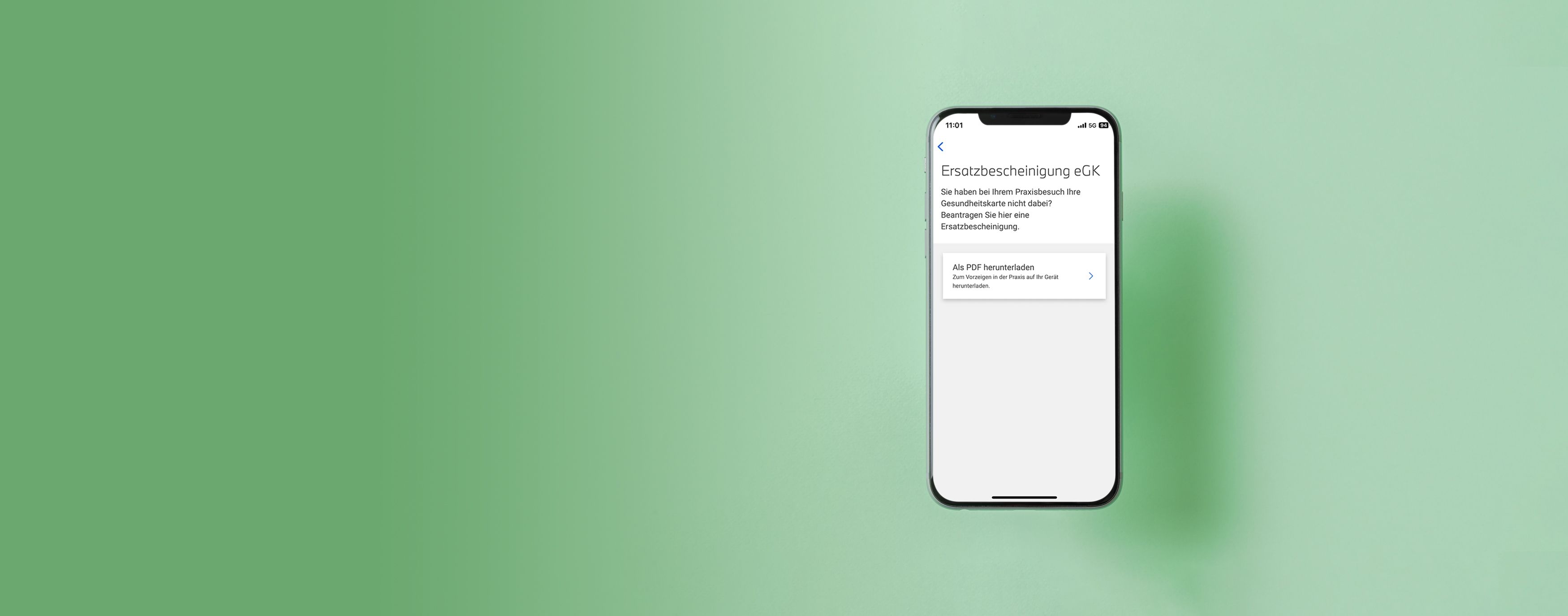 Handy mit eGK Ersatzbescheinigung auf dem Bildschirm