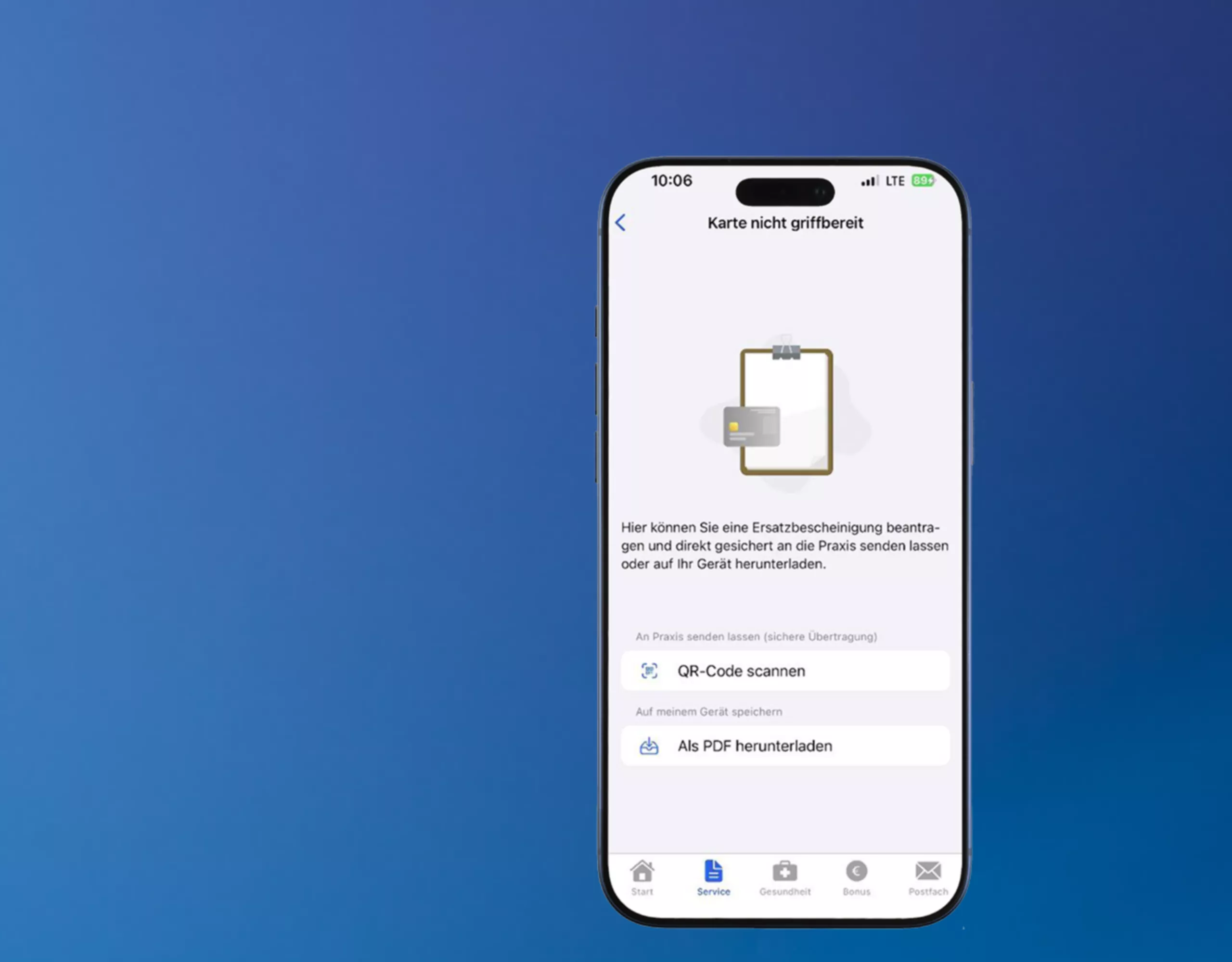 Ersatzbescheinigung auf dem Handy
