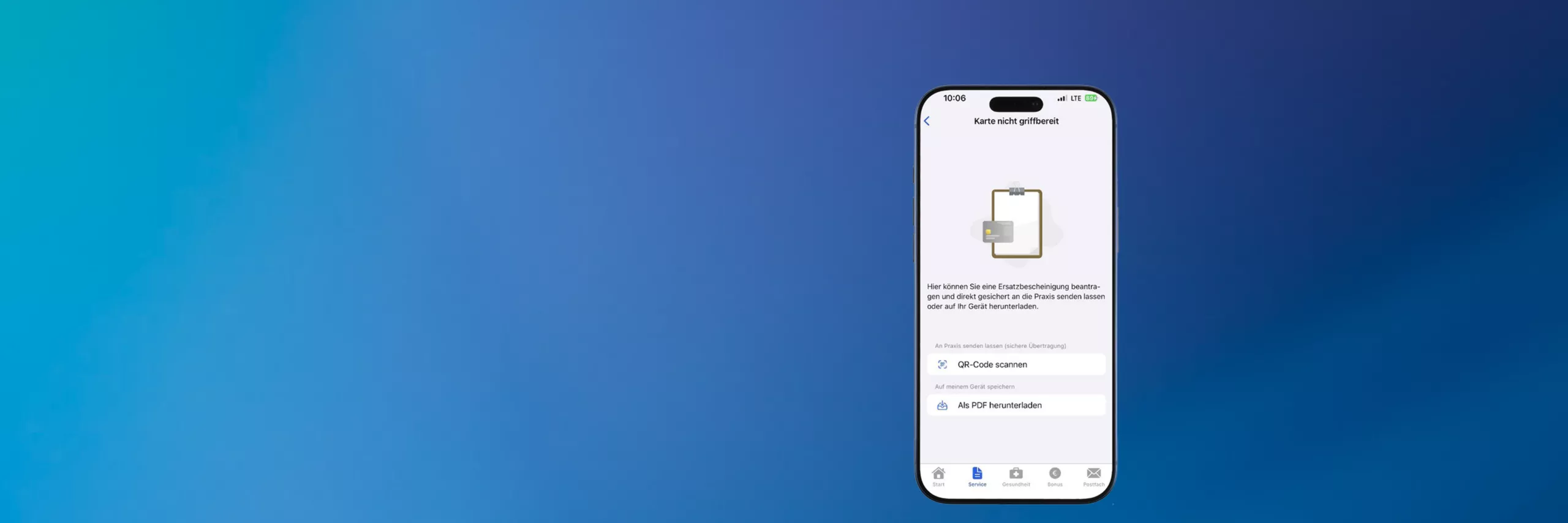 Handy mit eGK Ersatzbescheinigung auf dem Bildschirm