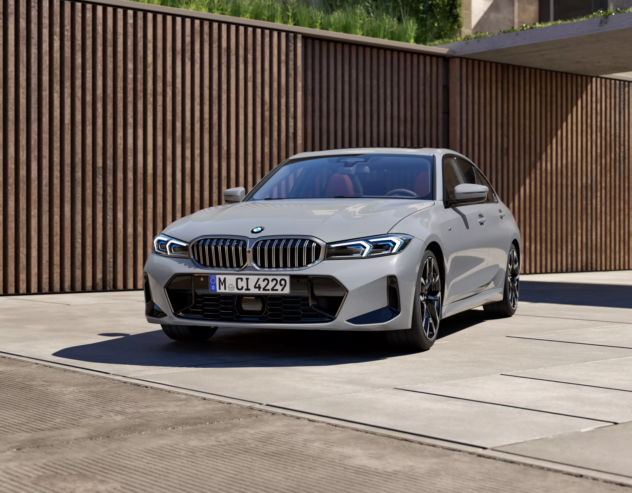 BMW 3 Series Sedan grey front view 