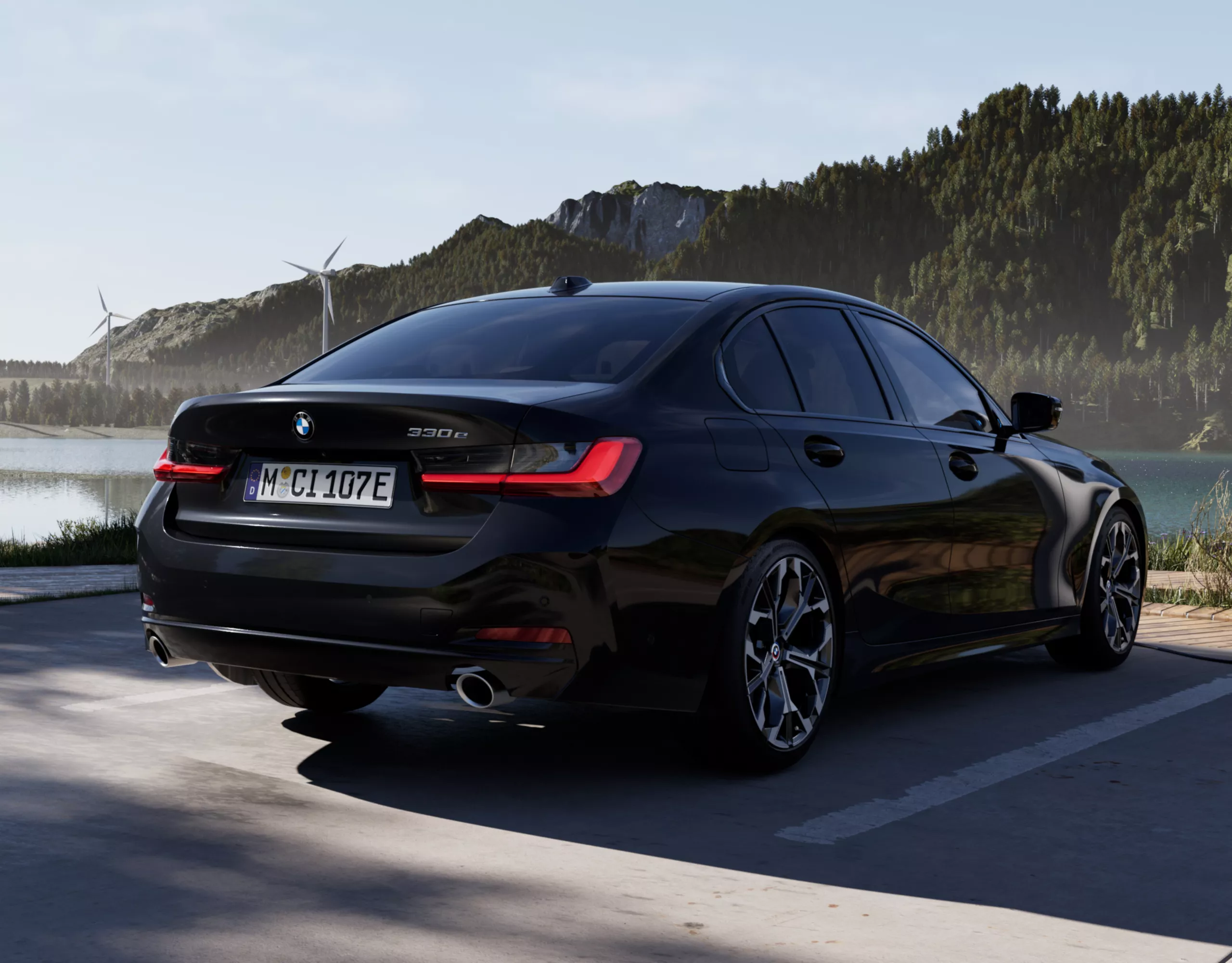 BMW 3 Series Sedan Plug-in Hybrid black rear view 