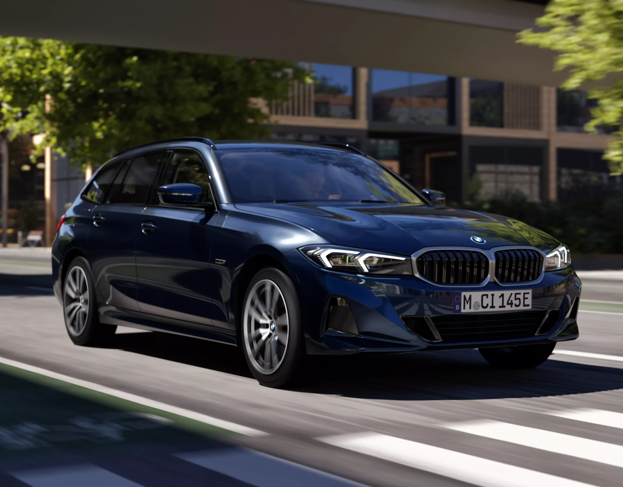 BMW 3 Series Touring black front view 
