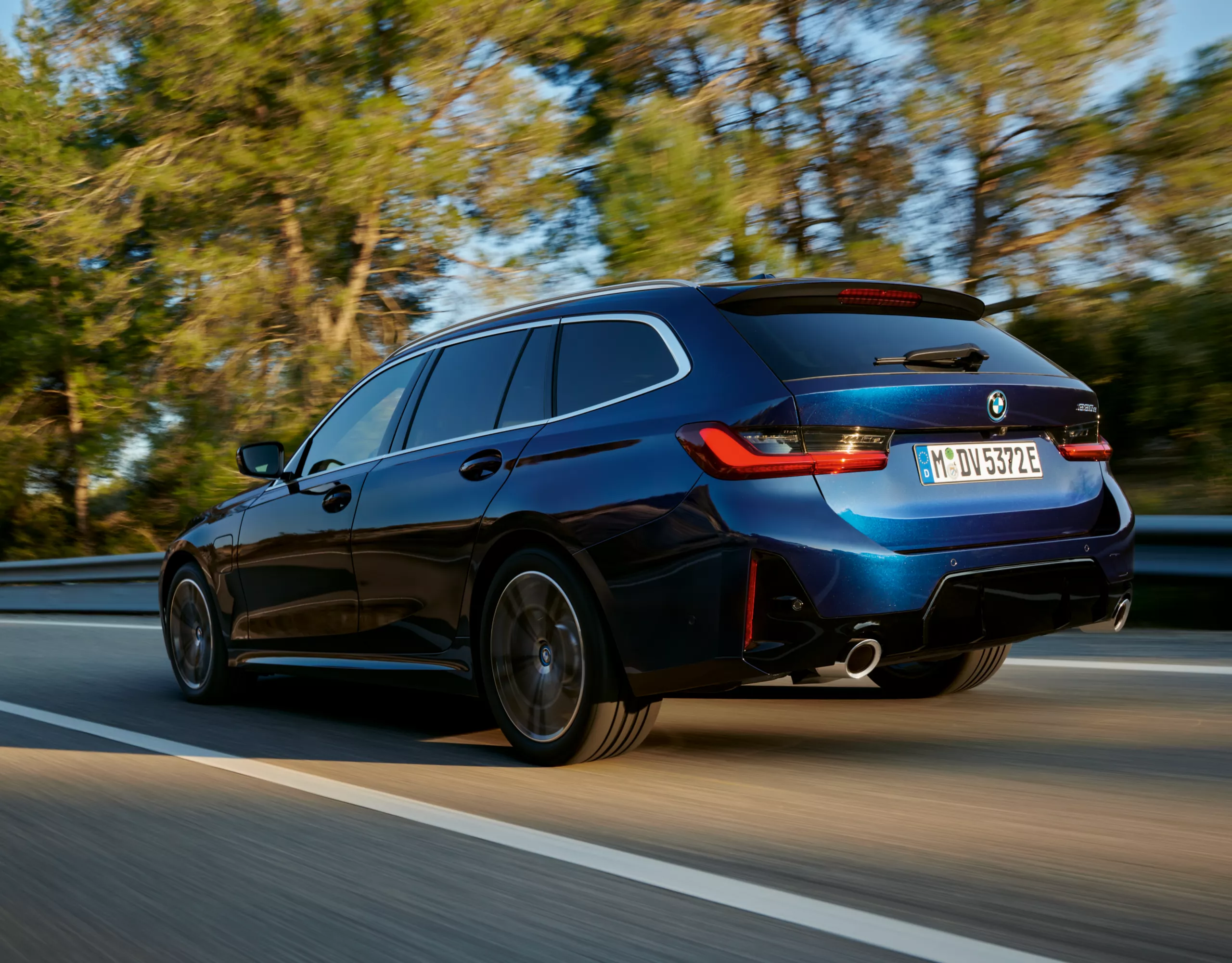 BMW 3 Series Touring Plug-in Hybrid blue rear view