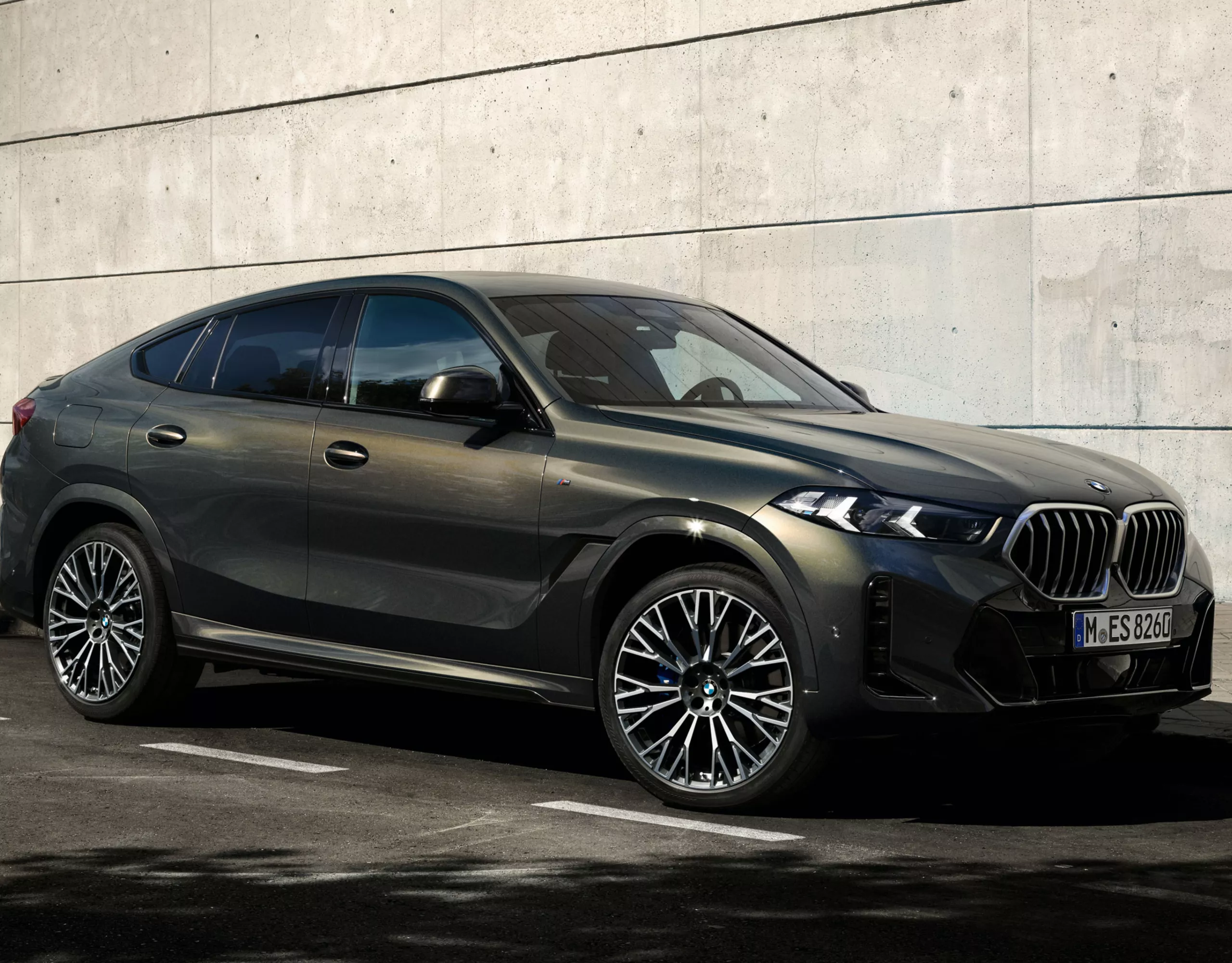 BMW X6 רכב ספורט-פנאי עם חבילת M Sport Pro חונה לפני דלת האנגר