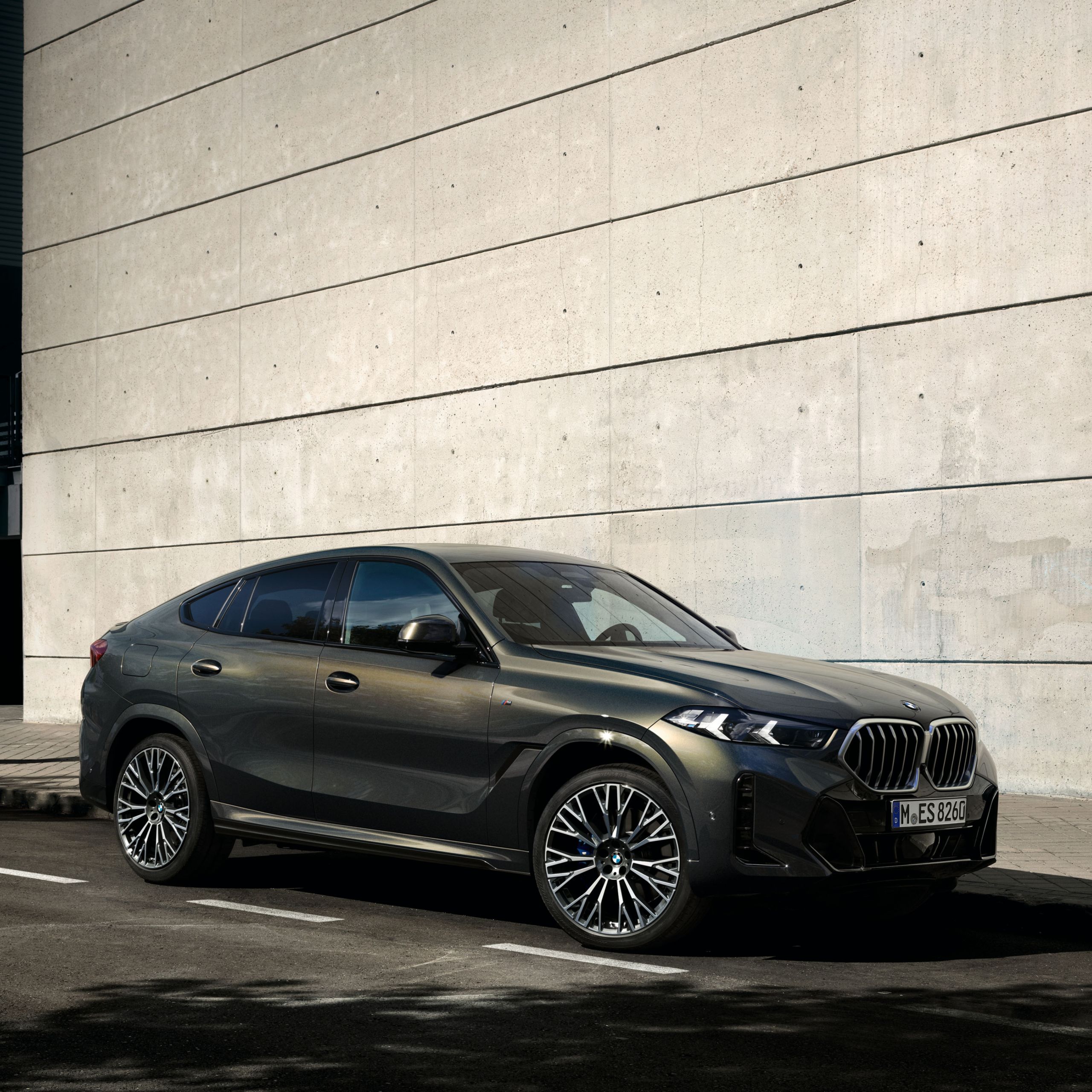 BMW X6 רכב ספורט-פנאי עם חבילת M Sport Pro חונה לפני דלת האנגר