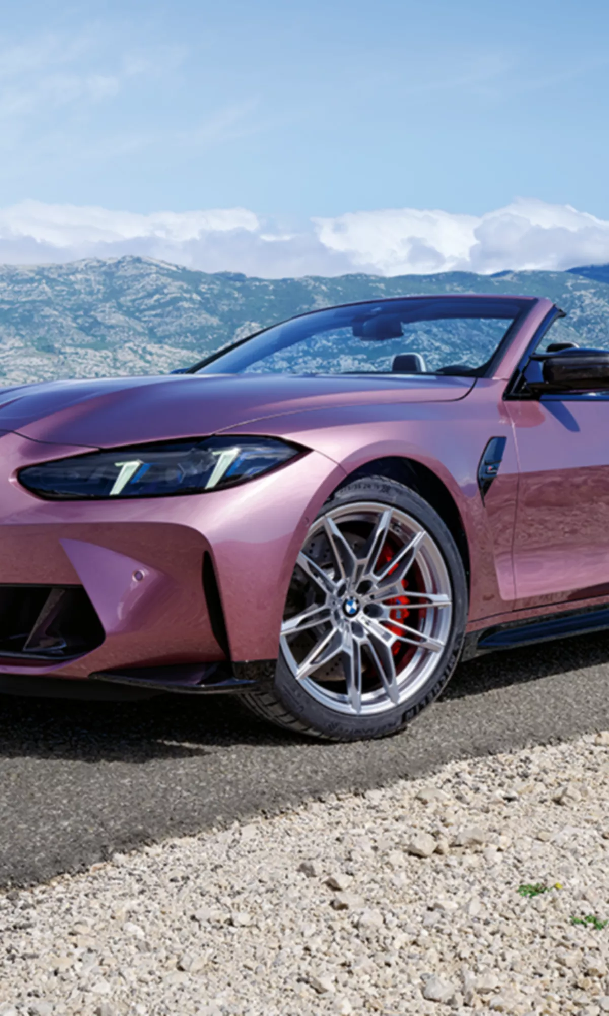 BMW M4 Competition Convertible pink front view 