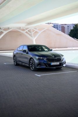 BMW 5 Series Sedan black front view 