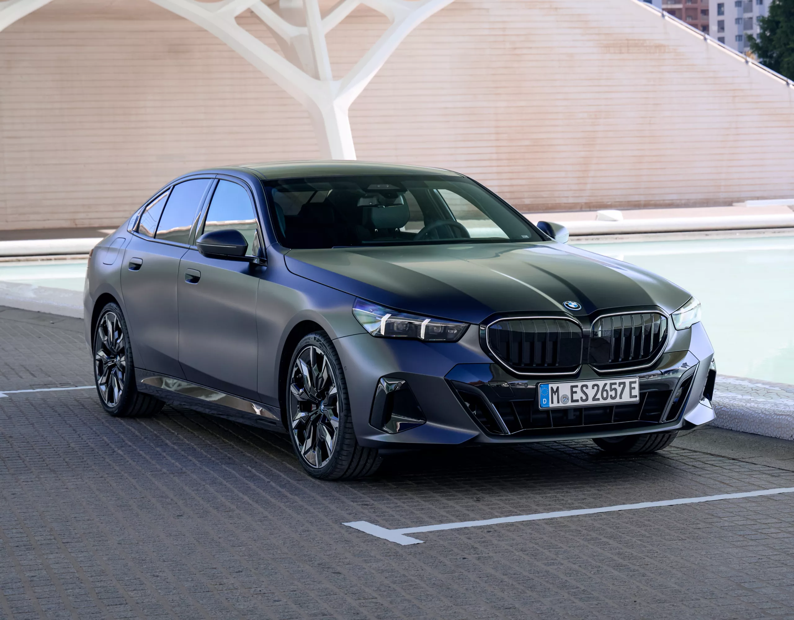 BMW 5 Series Sedan black front view 