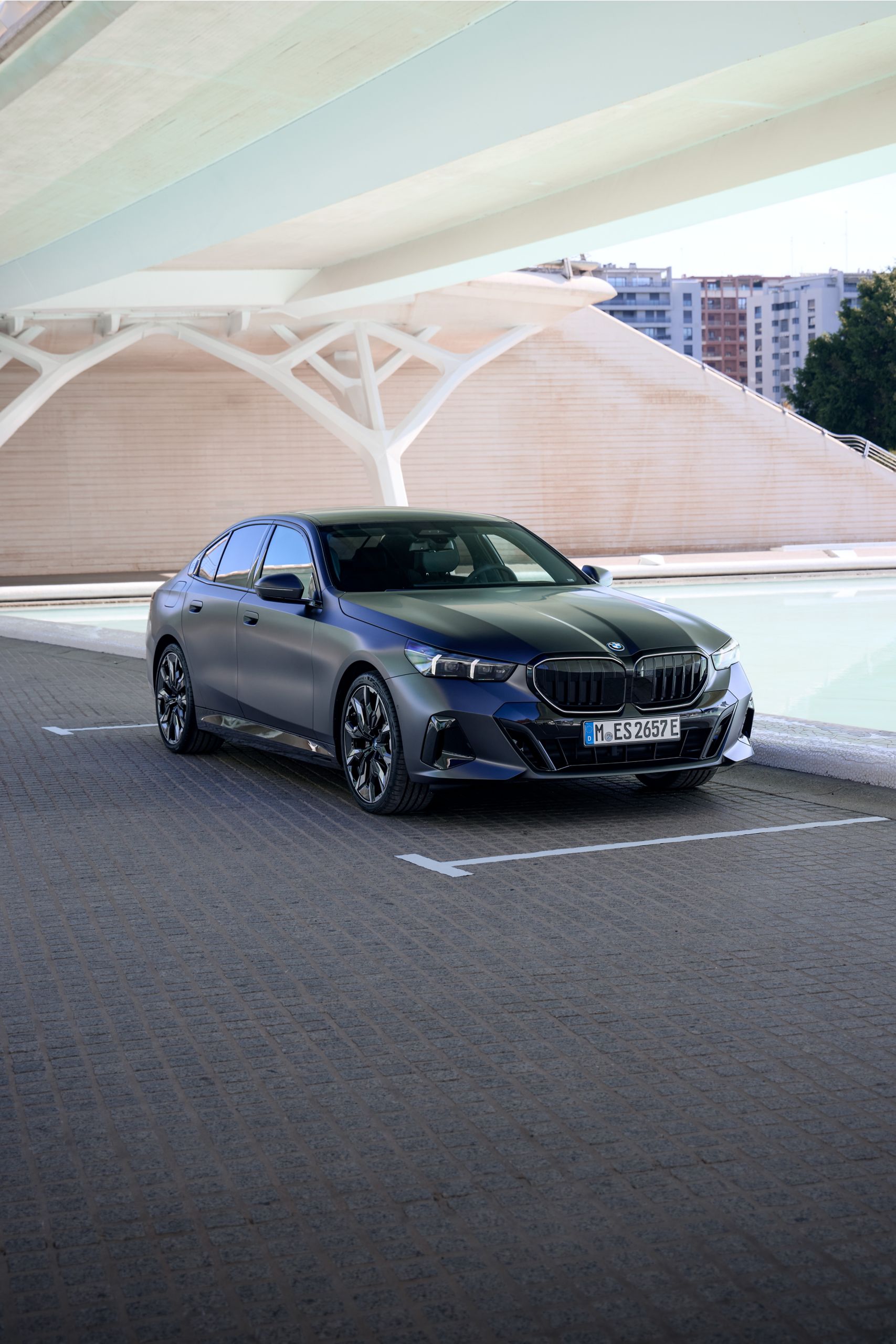 BMW 5 Series Sedan black front view 