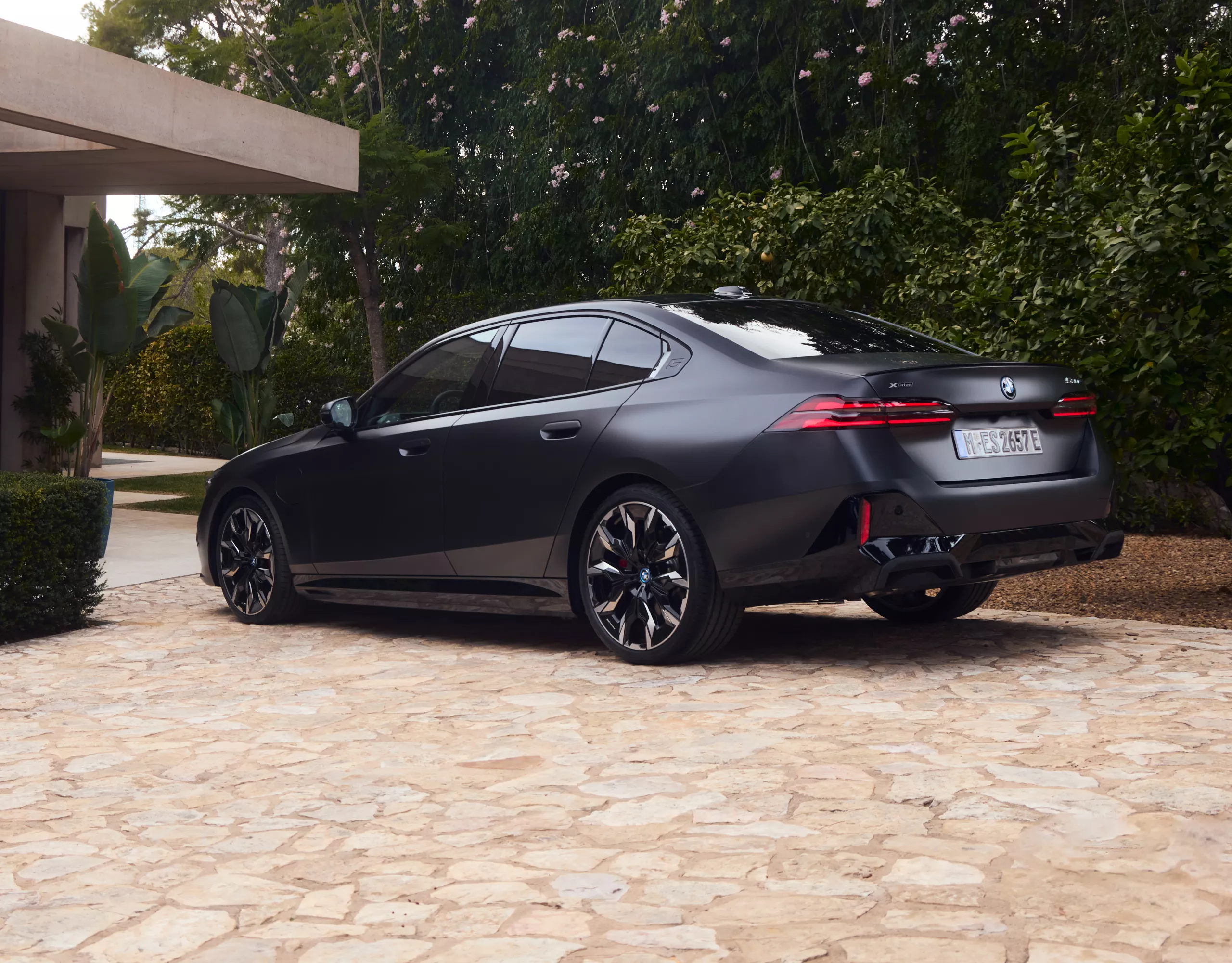 BMW 5 Series Sedan black rear view 