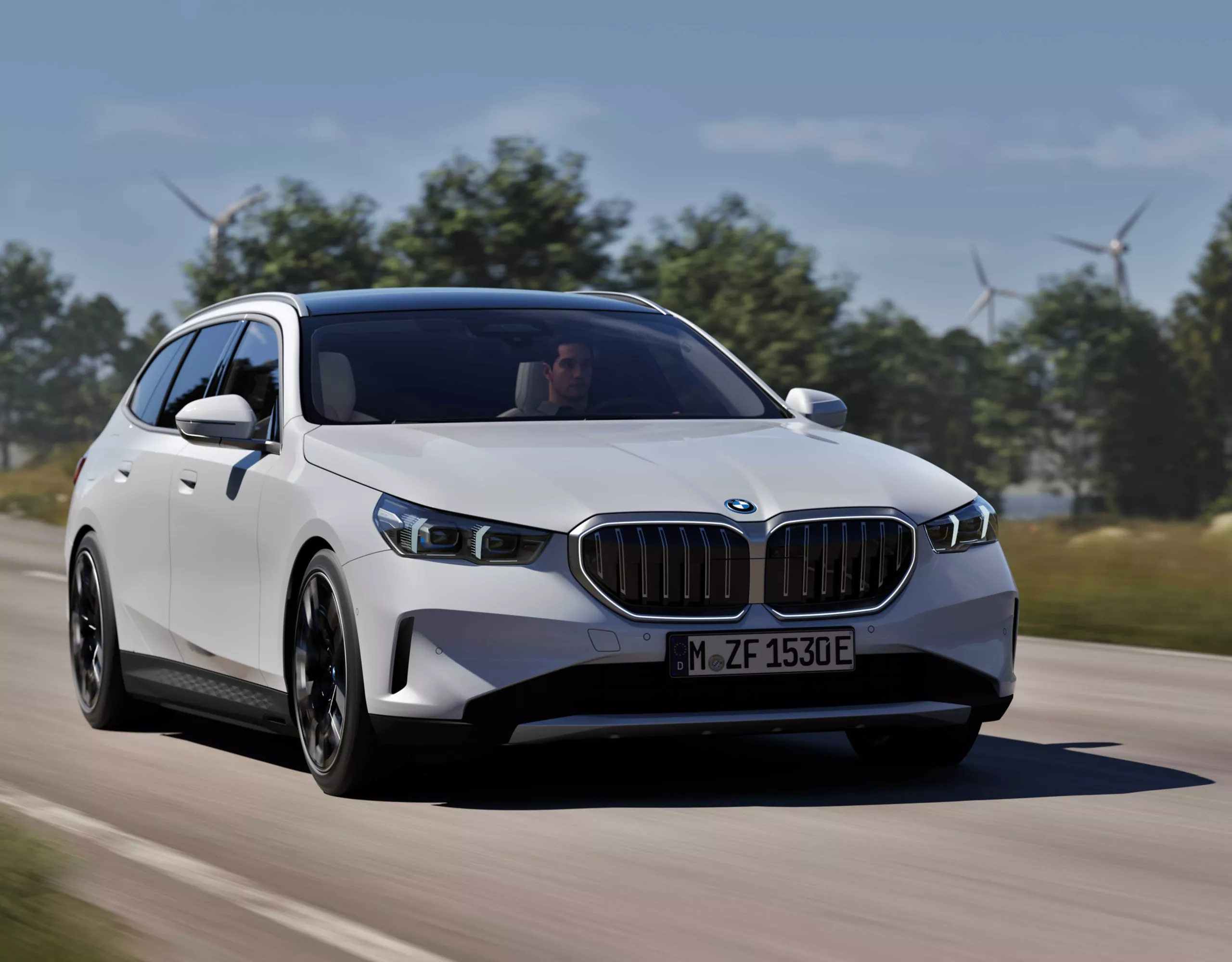 BMW 5 Series Touring white front view 