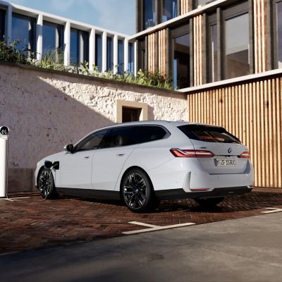 BMW 5 Series Touring Plug-in Hybrid white rear view
