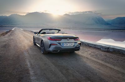 BMW 8 Series Convertible M models grey rear view