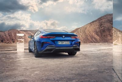 BMW 8 Series Coupé M blue rear view 