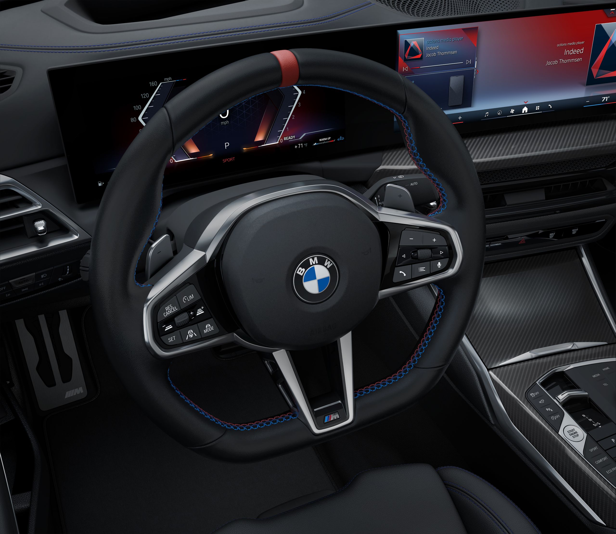 The steering wheel of the BMW M340i Sedan