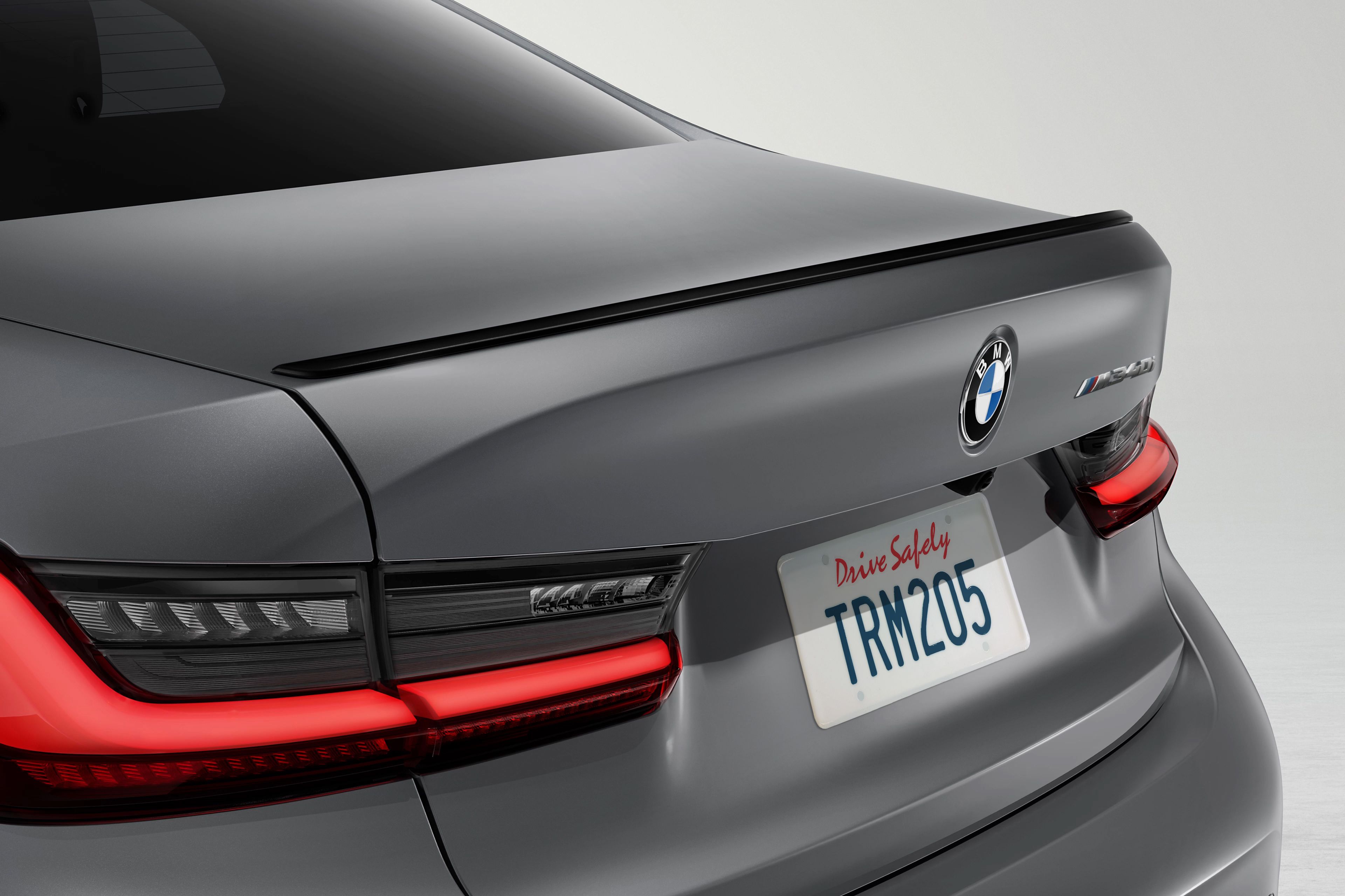 The rear spoiler of the BMW M340i Sedan