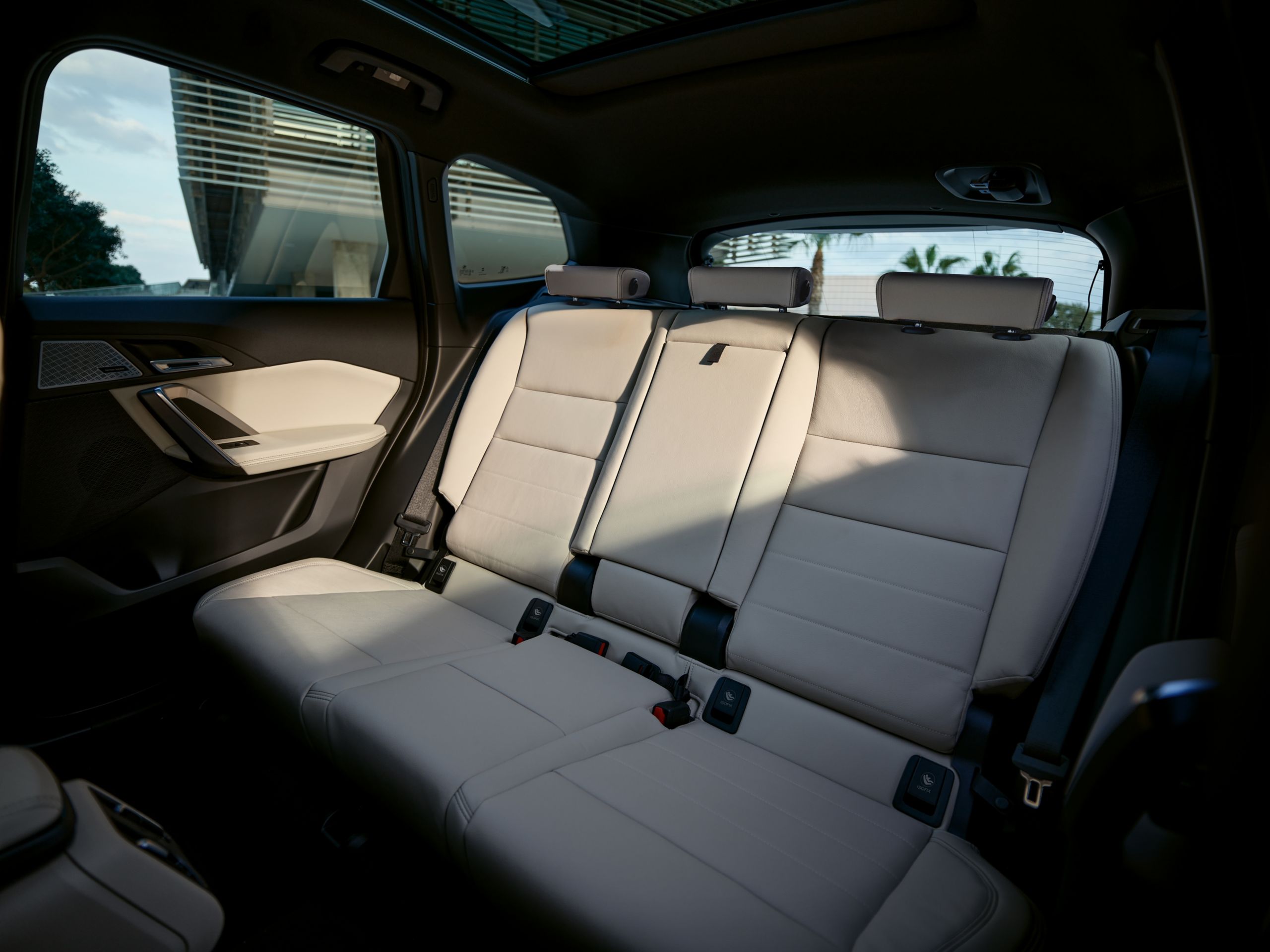 Interior shot of the 2026 BMW X1's soft-touch Veganza seats.