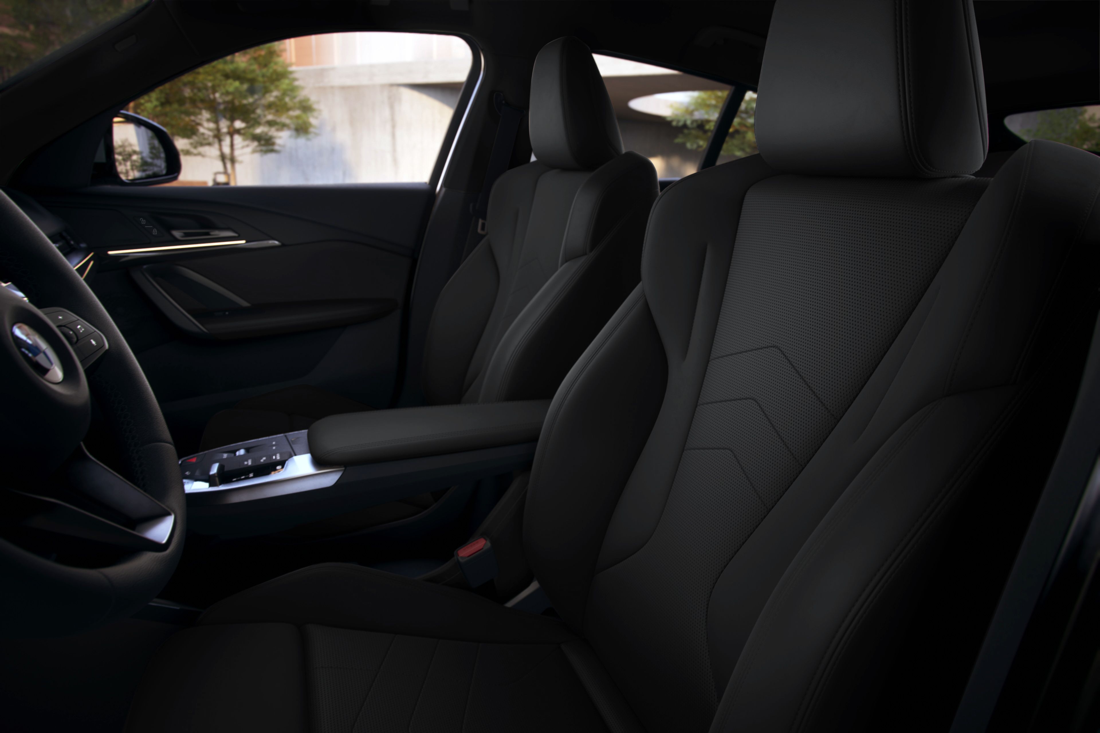 Detail shot of the Perforated Veganza upholstery inside the X2