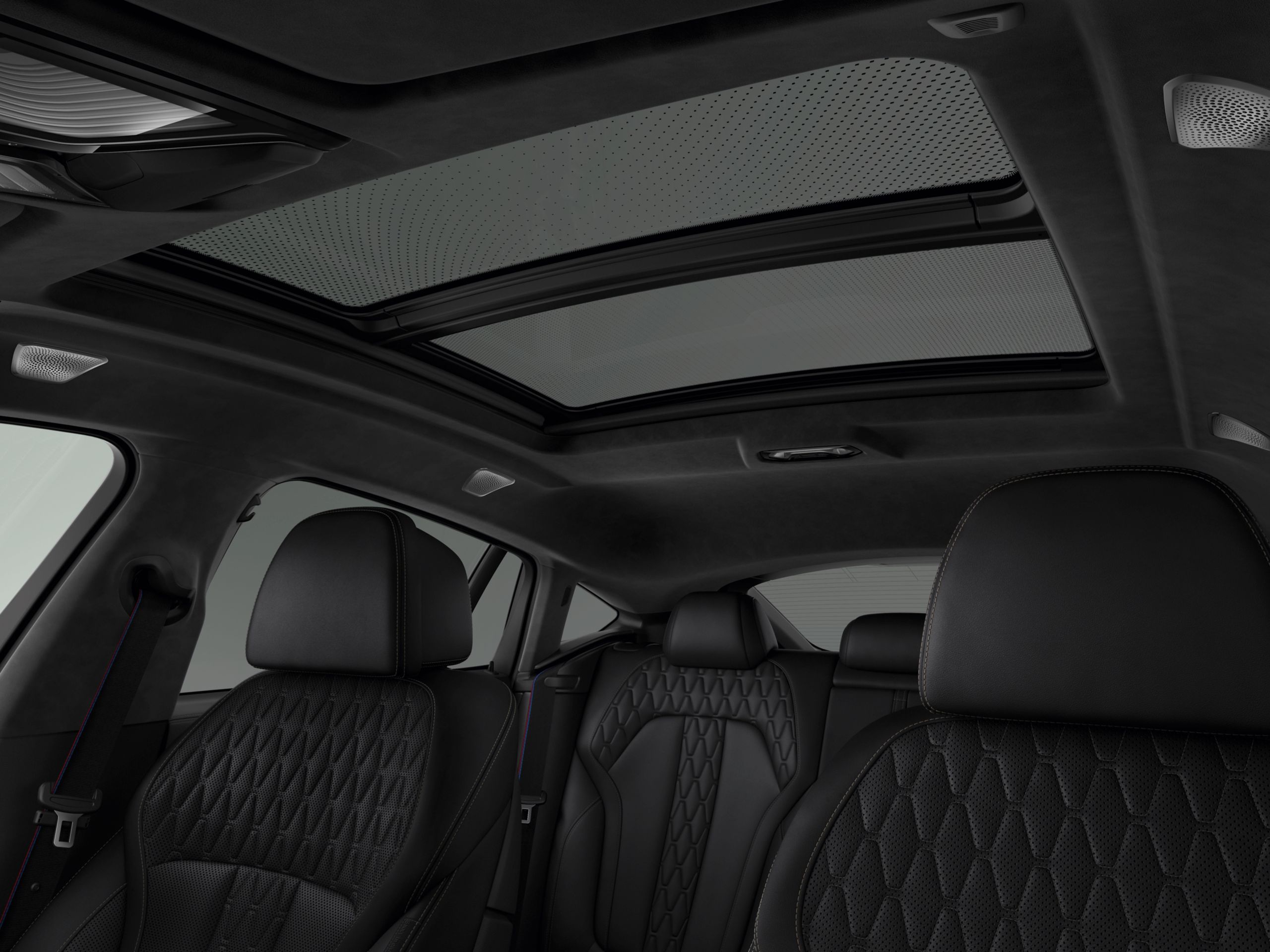 View through the Sky Lounge panoramic glass sunroof to the grey sky