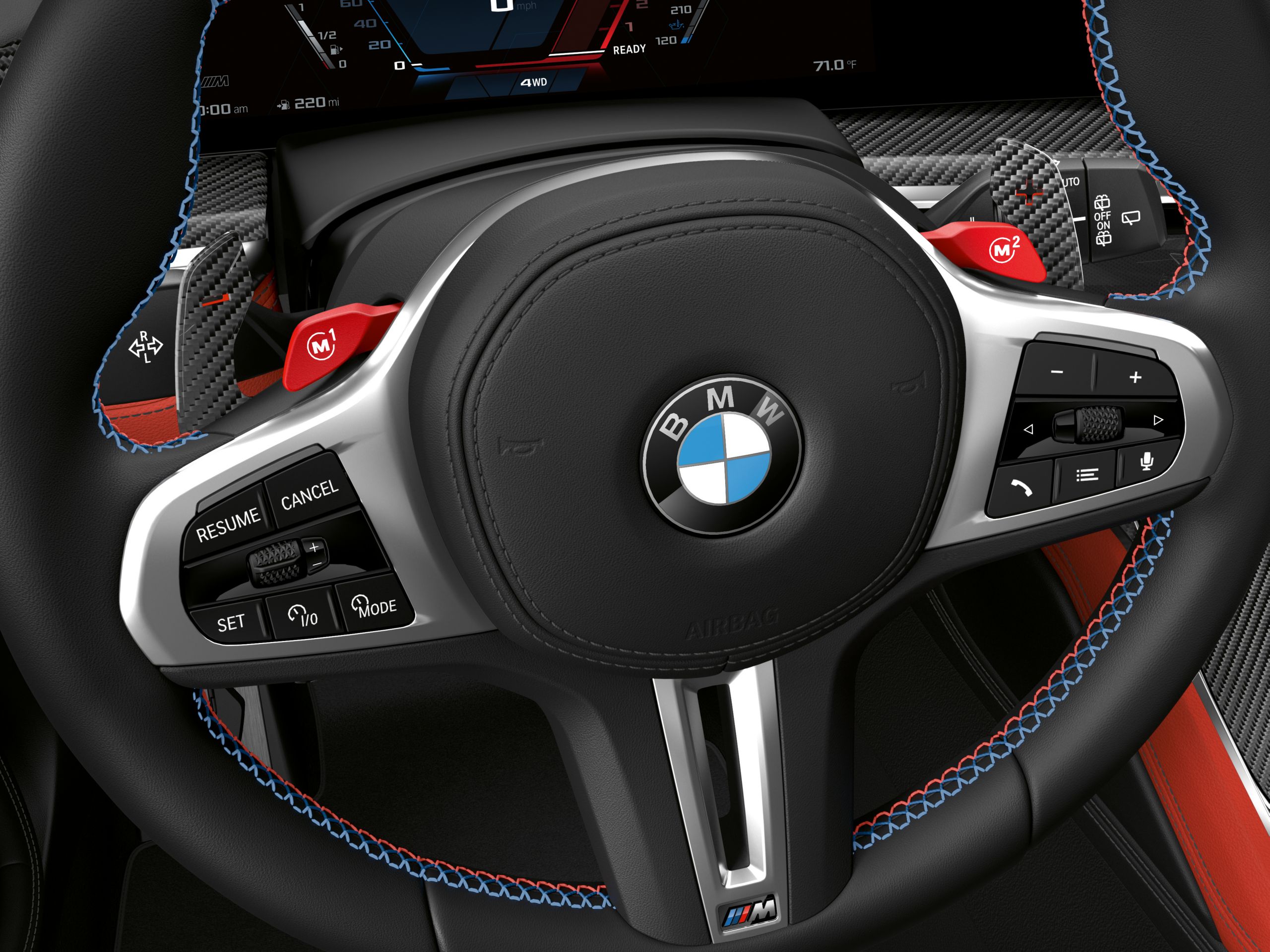 BMW M steering wheel with M buttons in detail