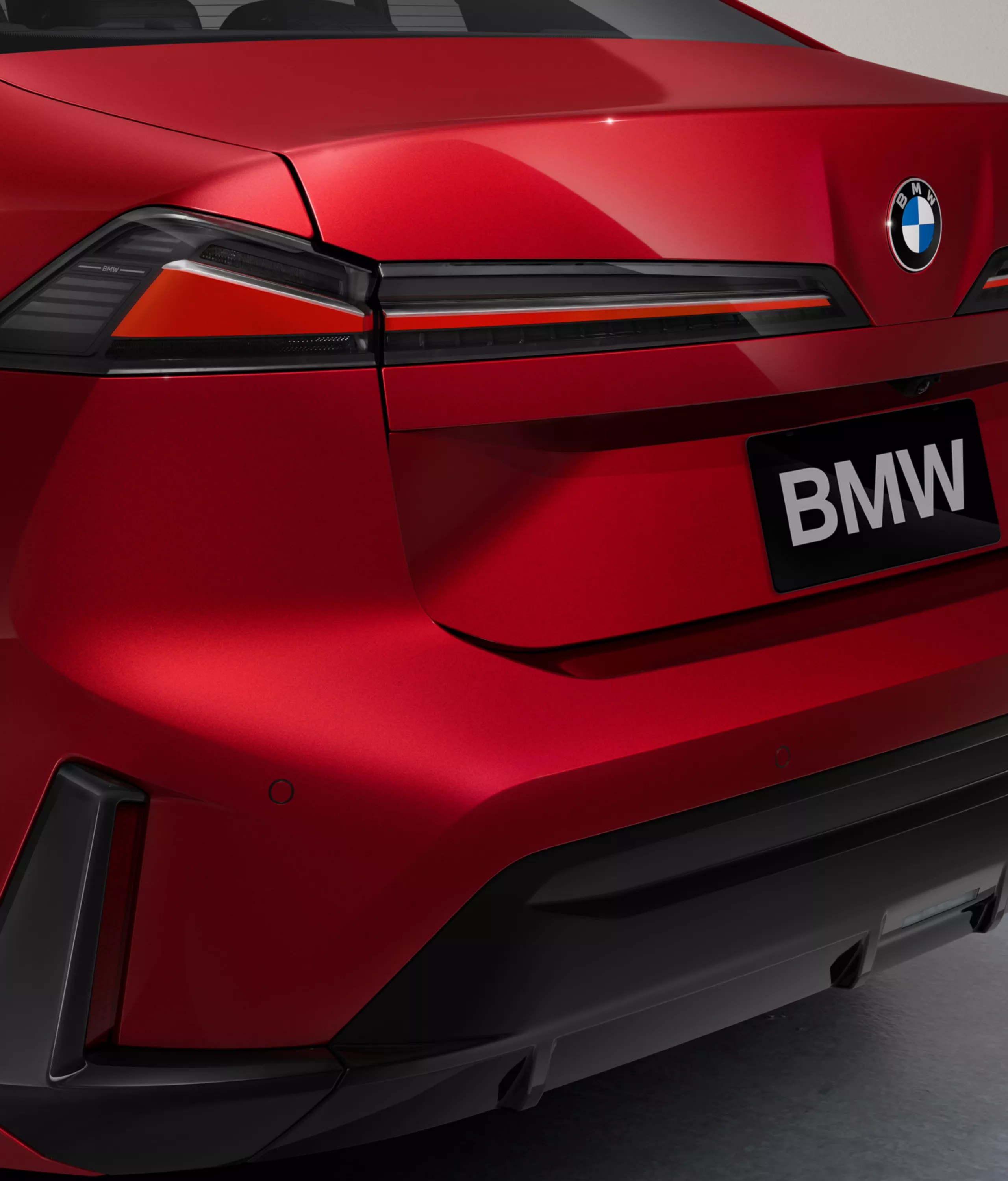 Close-up of the rear with rear lights switched on.