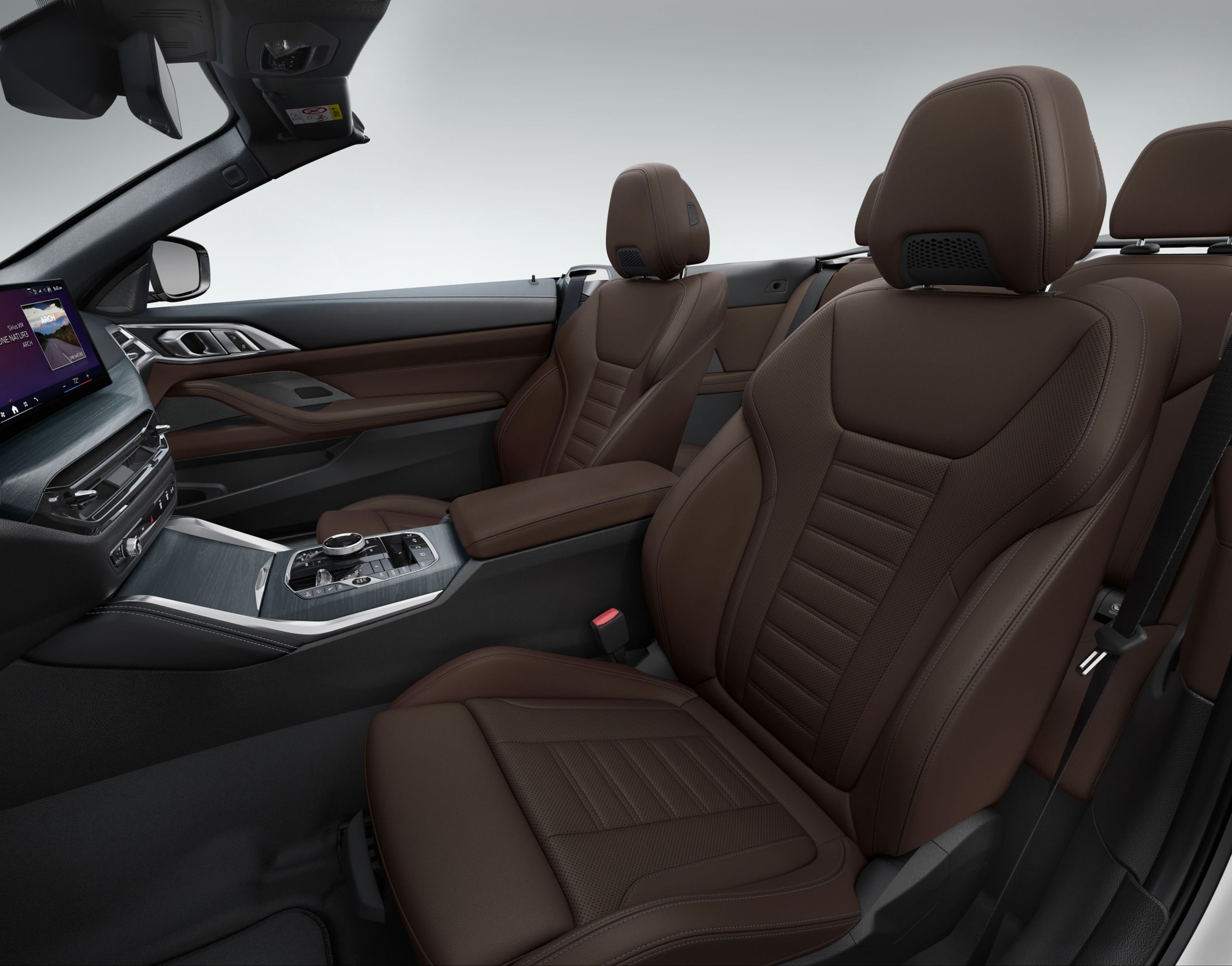Driver's view of seats clad in available Vernasca Leather upholstery n the BMW 4 Series Convertible
