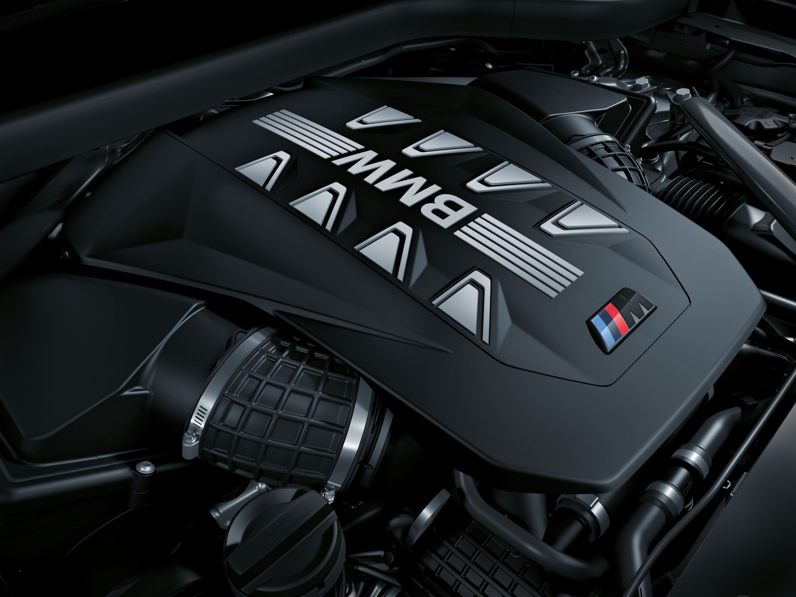 Engine cover of the BMW X6 M60i xDrive M TwinPower Turbo V8-cylinder petrol engine in detail