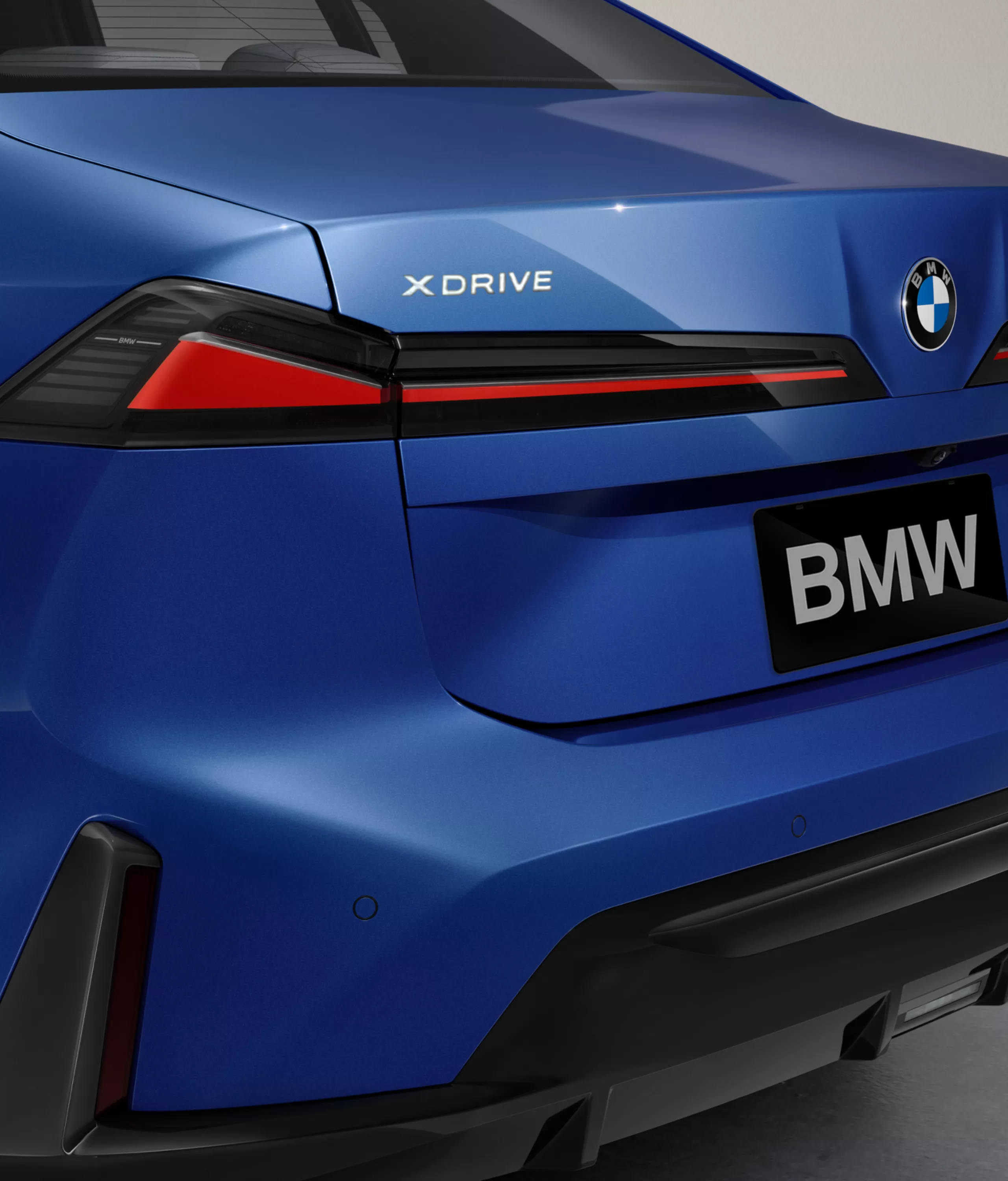 Close-up of the rear with rear lights switched on.