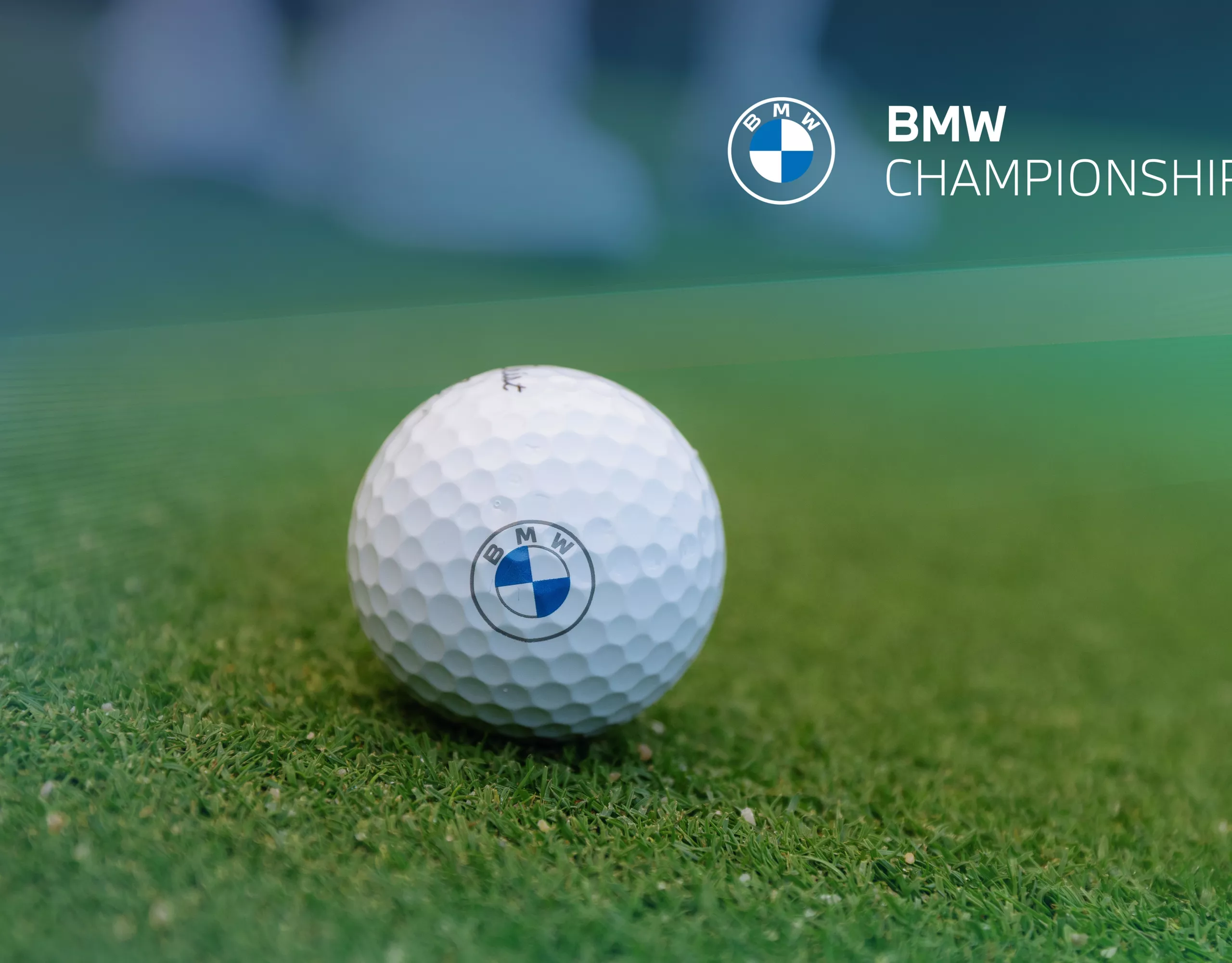 A collage of three images: the front of the BMW iX3, a BMW branded golf ball, and a wide shot of a lush golf course.