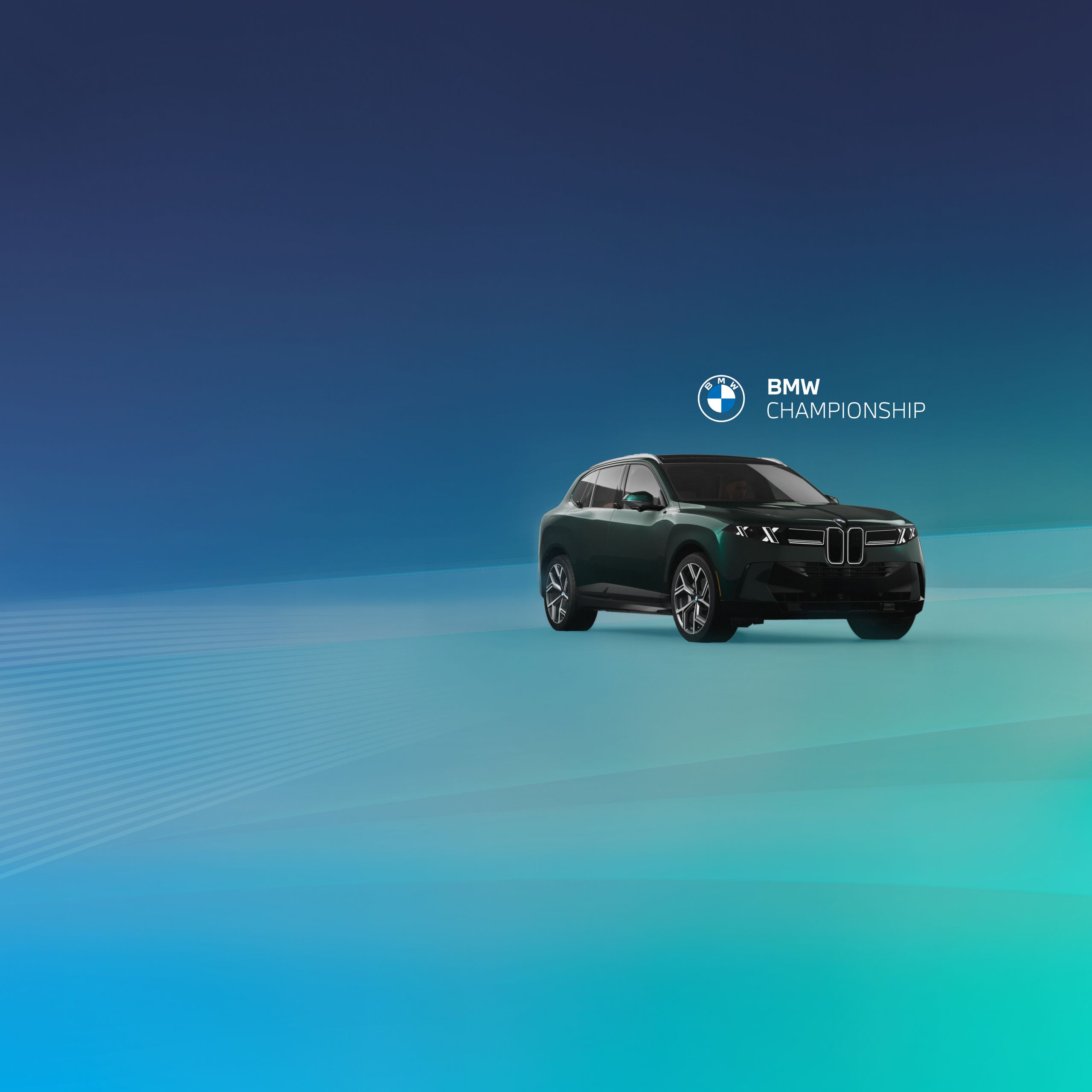 The BMW X5 sits parked in a bluish green studio space