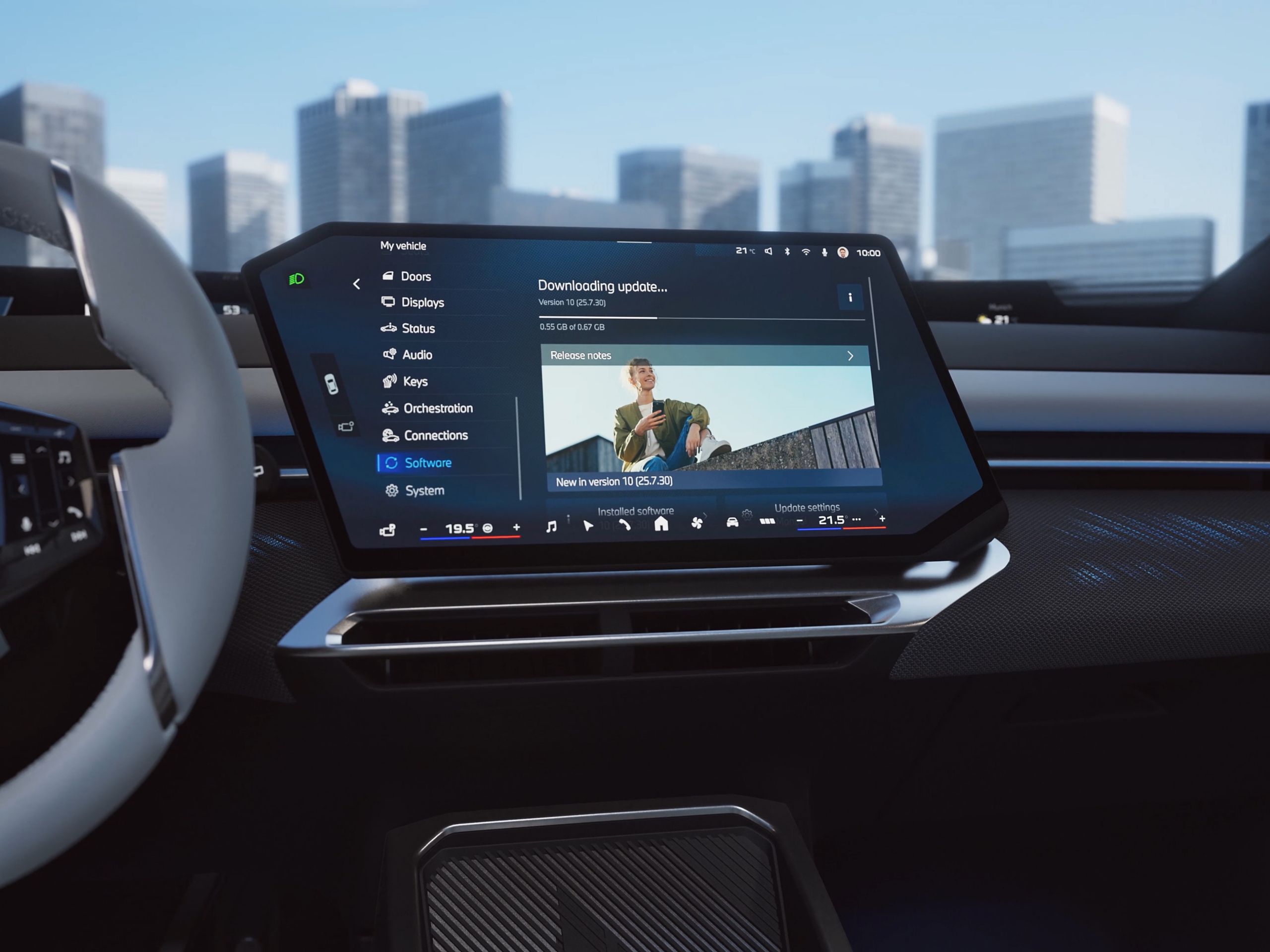 Central display shows options for updates and upgrades