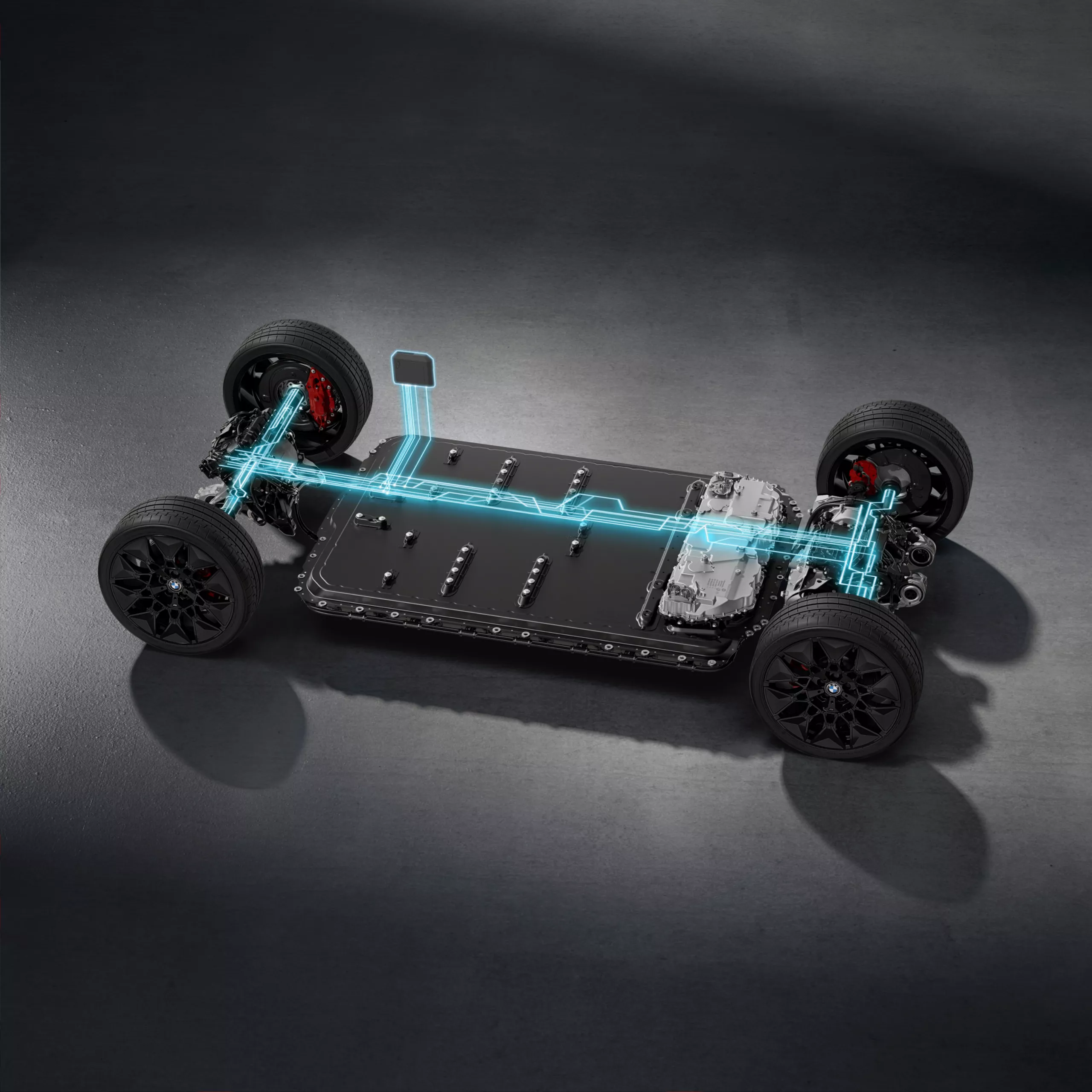 Schematic diagram of the chassis showing the BMW Heart of Joy and the data traces.