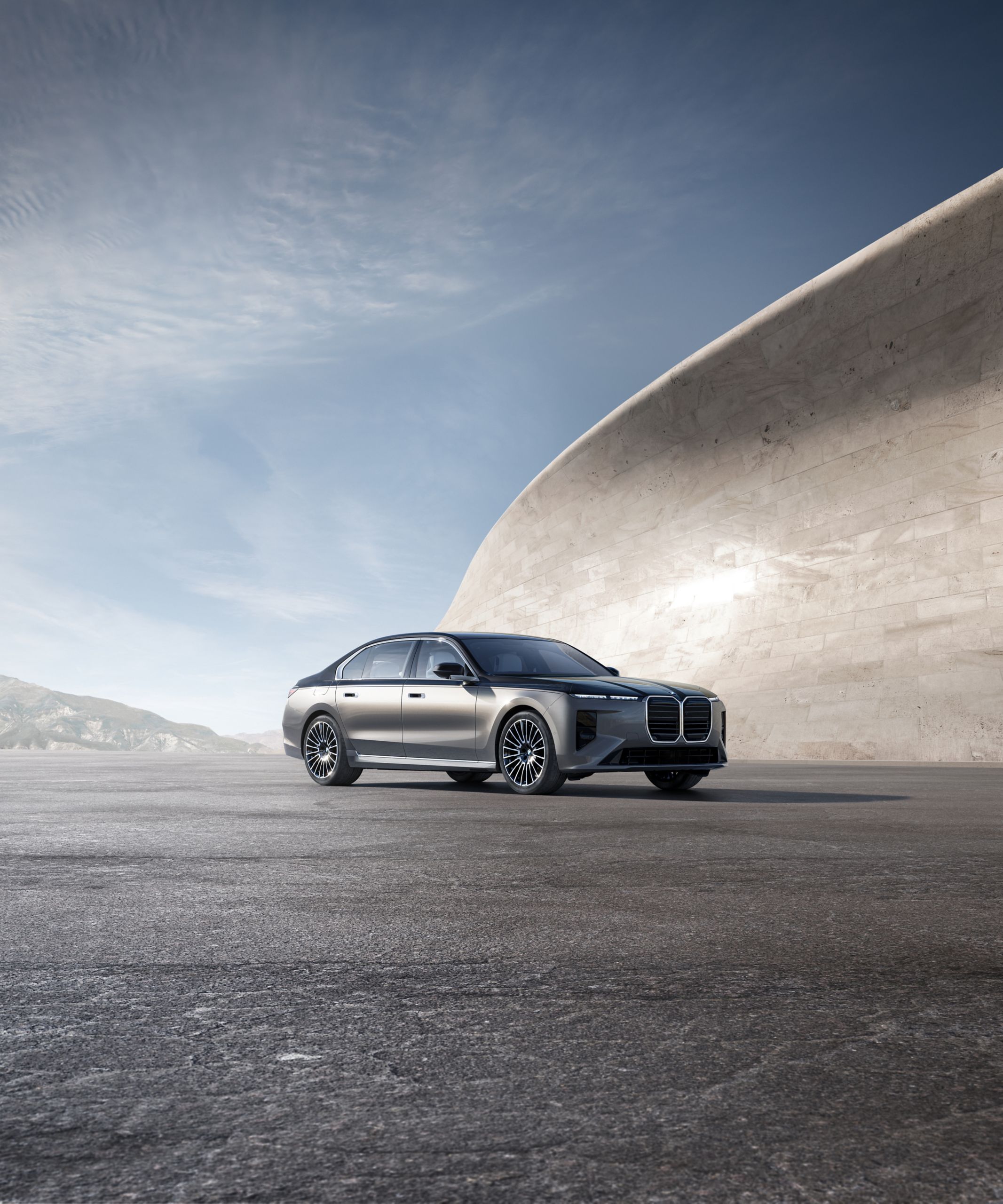 Exterior view of the front of the vehicle in the desert.
