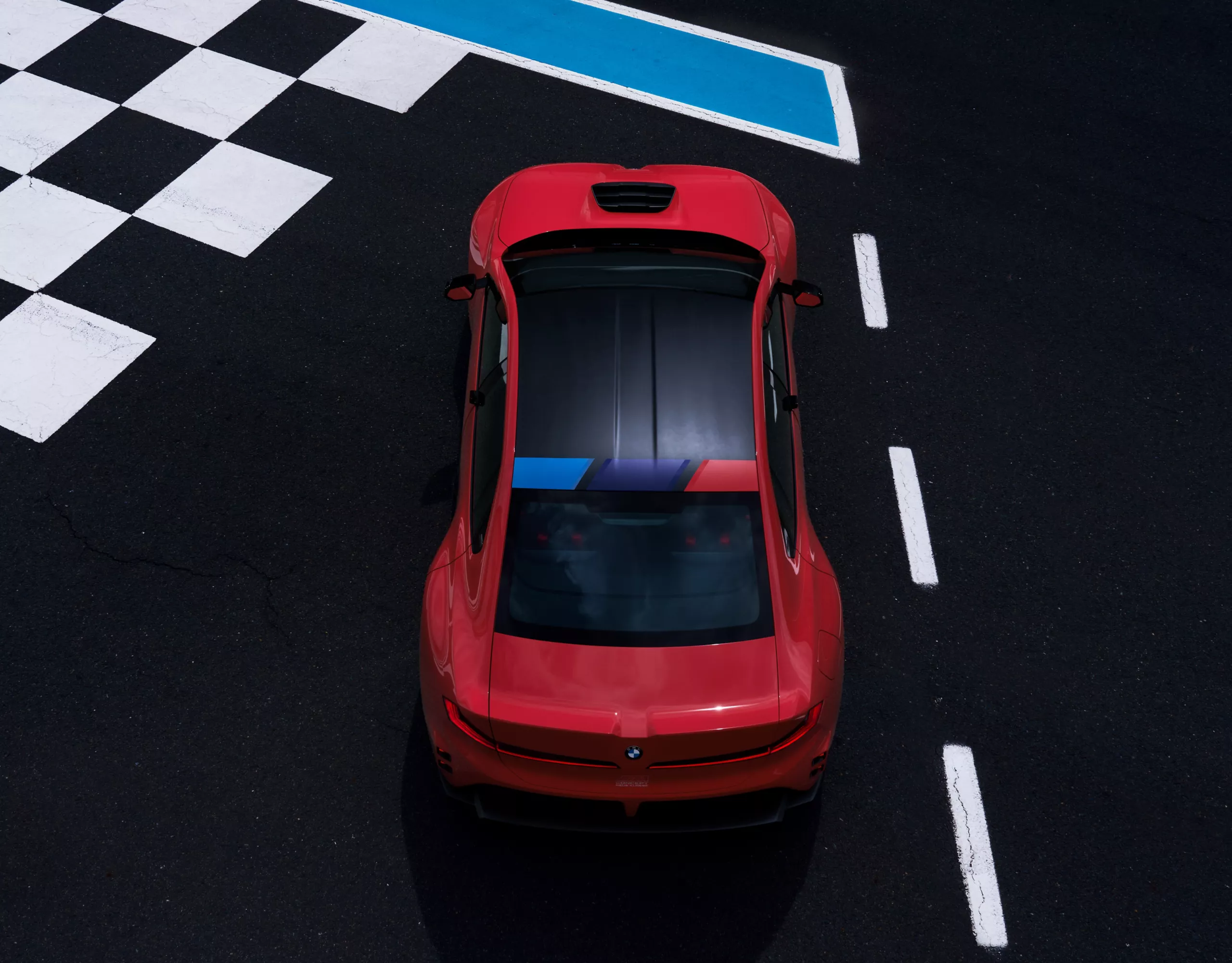 BMW M Concept Neue Klasse top view with roof graphic and structure.