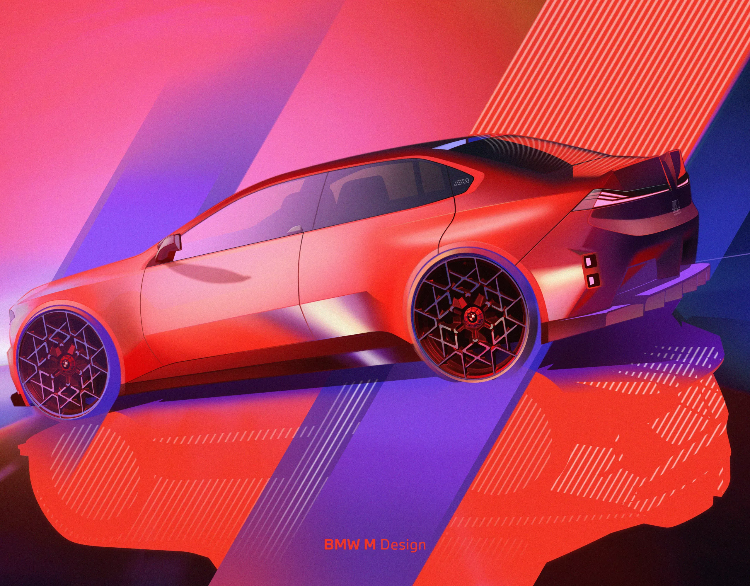 BMW M Concept Neue Klasse virtual design sketch with abstract vehicle representation.