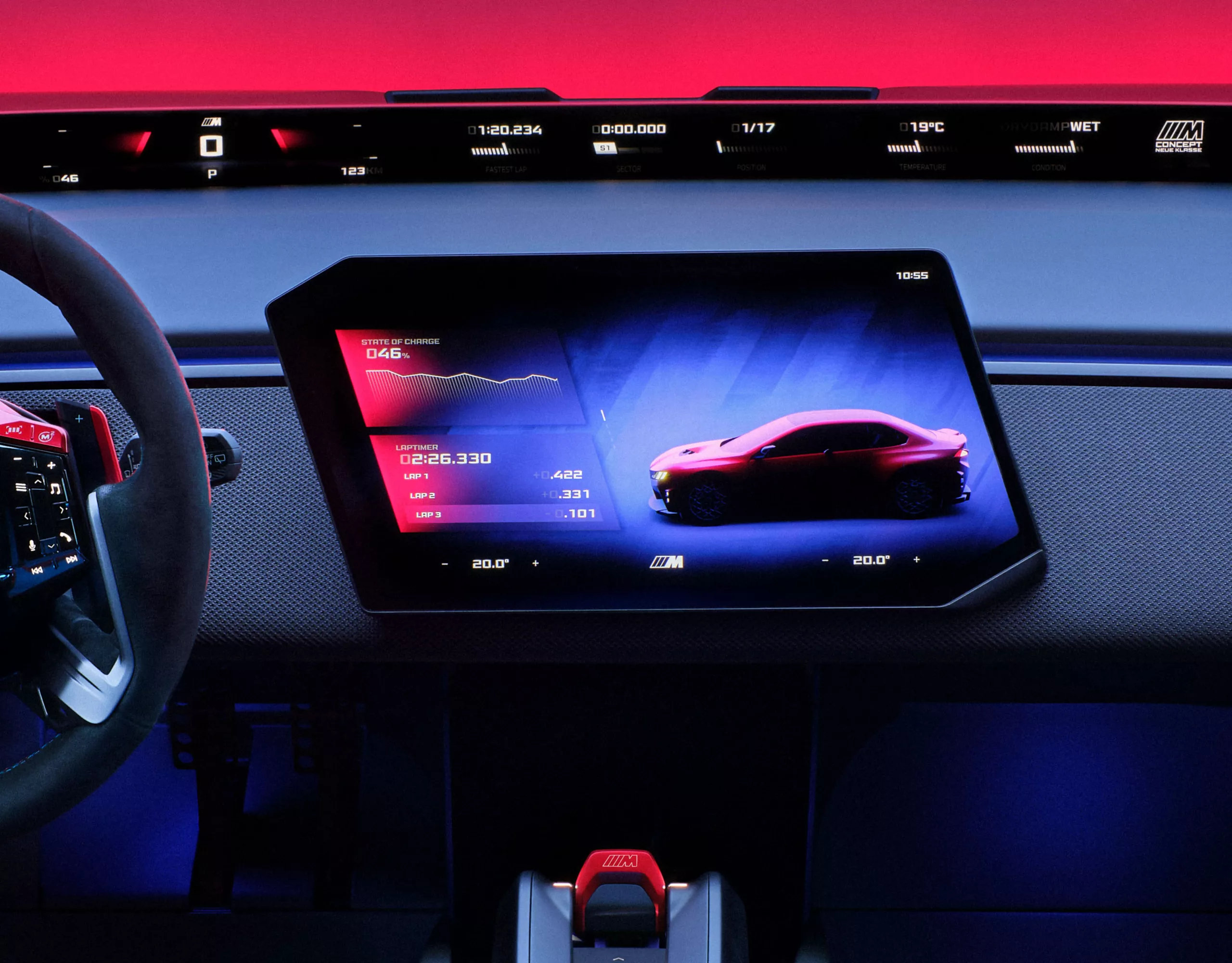 BMW M Concept Neue Klasse UI with performance-oriented digital display.