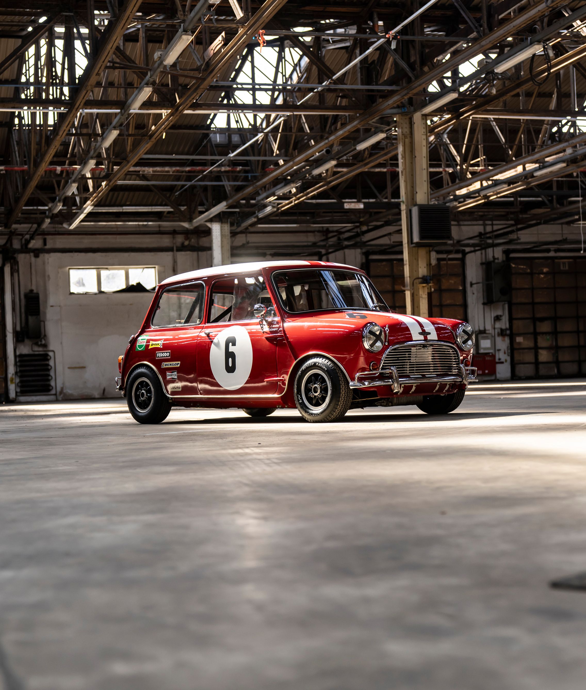 A vintage MINI racing vehicle