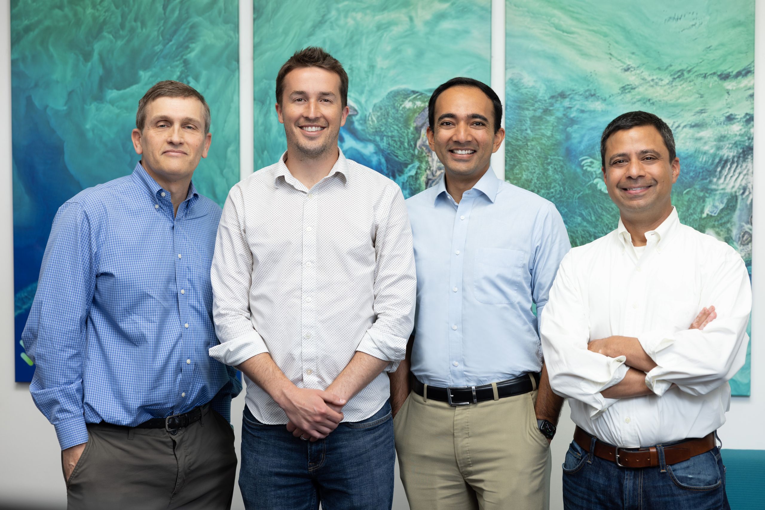 The co-founders of Skylo, Dr. Andrew Kalman, Dr. Andrew Nuttall, Parthsarathi "Parth" Trivedi, and Tarun Gupta.