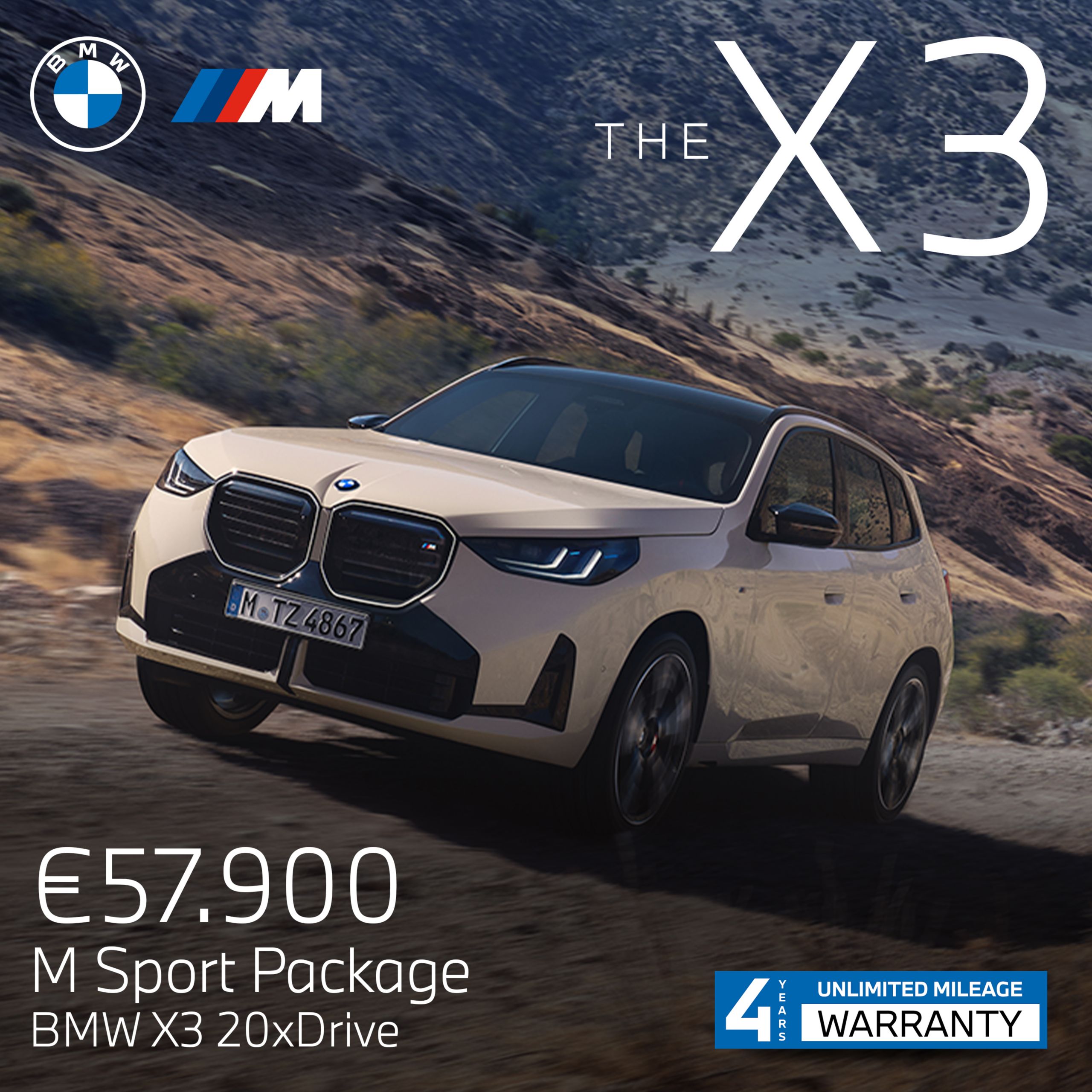 BMW X3 20 xDrive with M Sport Package Offer driving on a mountain road