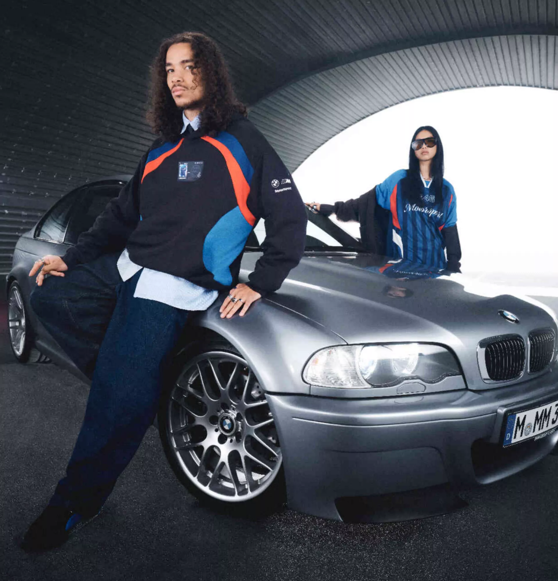 BMW Lifestyle BMW M Collection jacket and t-shirt, worn by a two young people